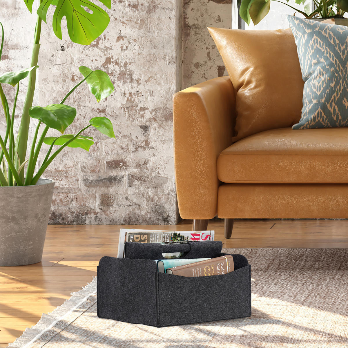 ZEITUNGSKORB - Anthrazit, Textil (32/22/29cm) - Relaxdays