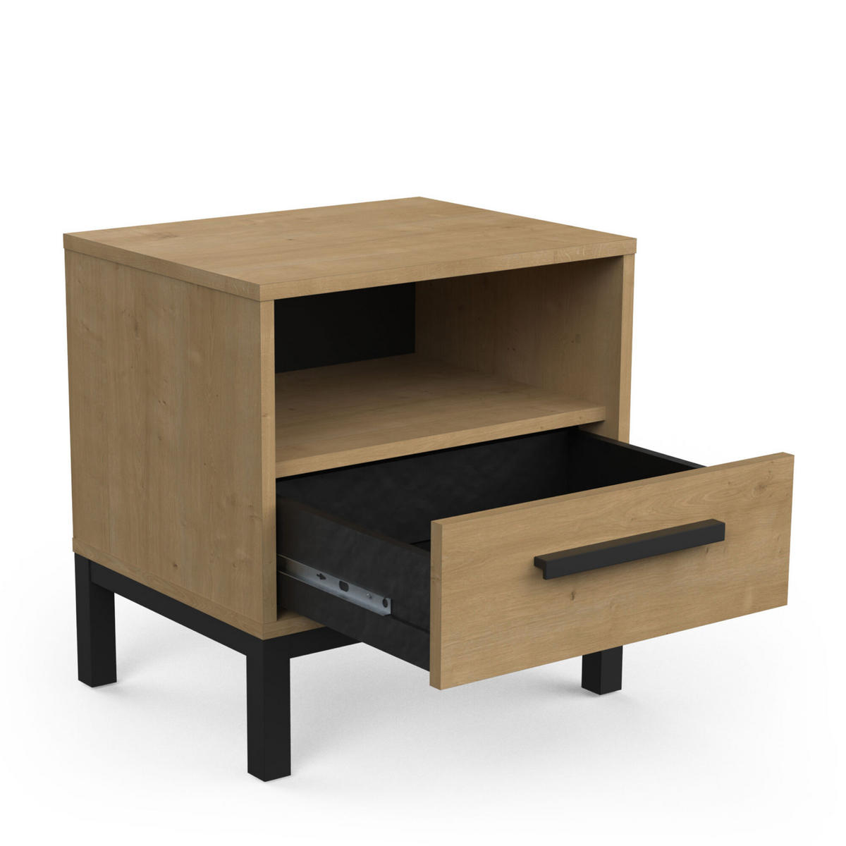 NACHTTISCH, 1 Tür - CRAFT - Eiche und Schwarz - 44,6 x 35,6 x 47,4 cm - Beige, Holz (35.6/47.4/44.6cm) - Demeyere