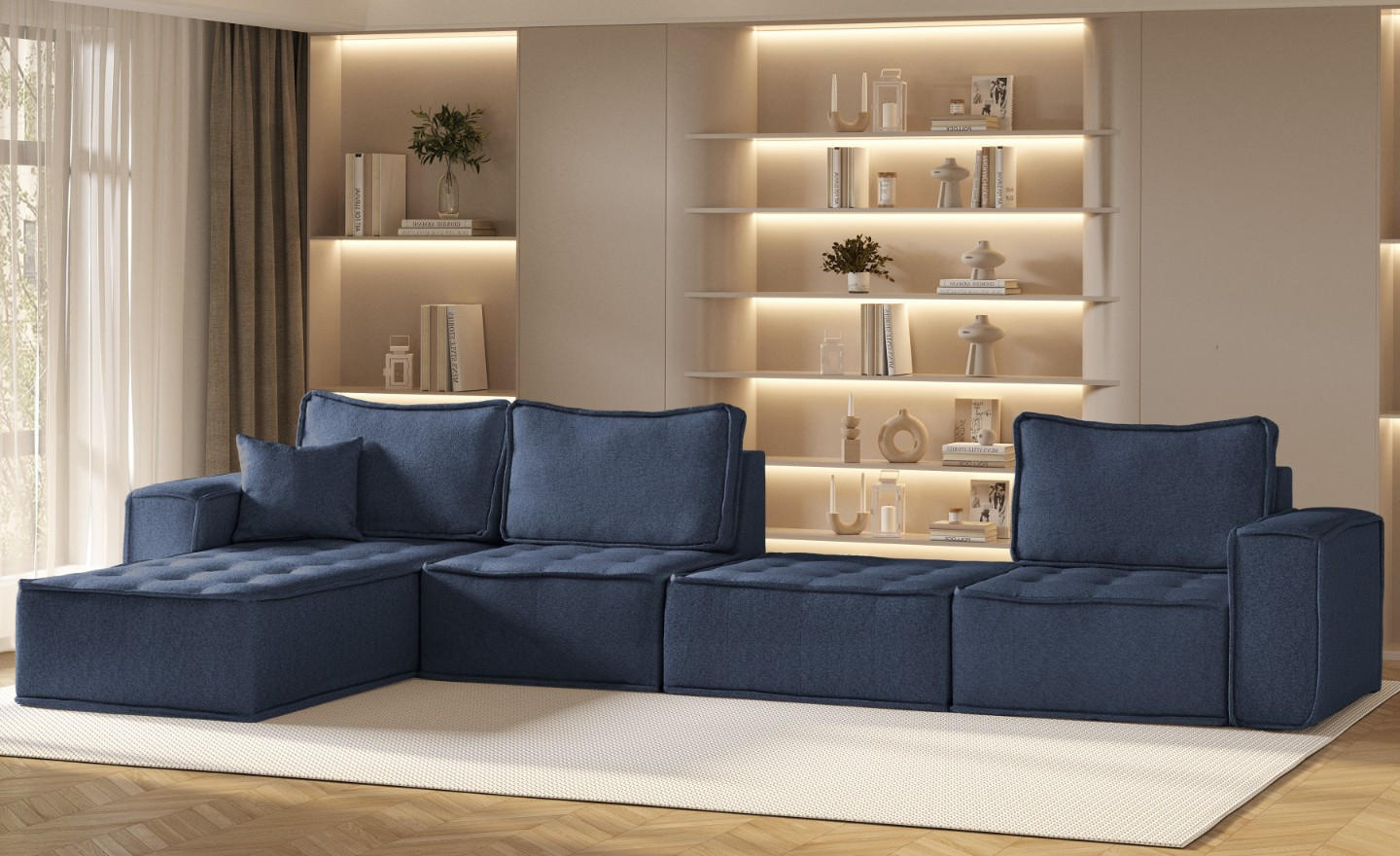 BOHOO modulare Ecke XL Blau Links - Blau, Holz (192/382cm) - Kaiser Möbel
