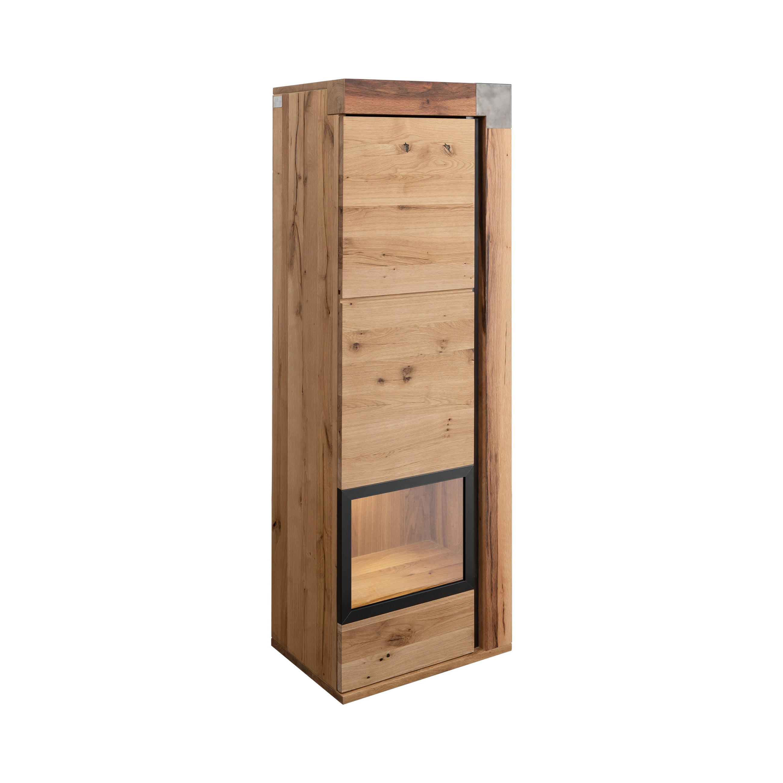 VITRINE Wildeiche / Zerreiche 47x35x142 natur geölt NEW AMSTERDAM #12 - Naturfarben, Holz (47/142/35cm) - Massivmoebel24