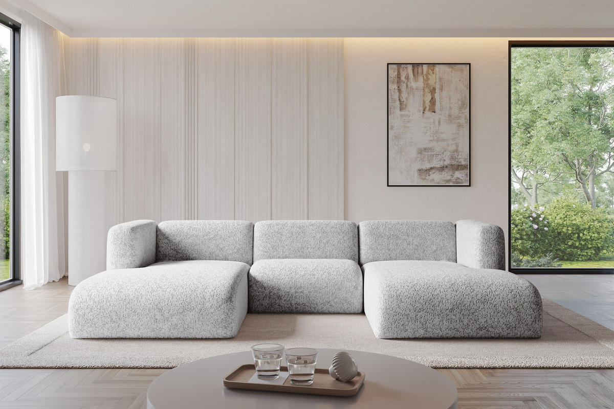 WOHNLANDSCHAFT MIRA-U1 317x179x70 Grau Velours - Schwarz/Grau, Holzwerkstoff/Kunststoff (317/70/179cm) - ALTDECOR