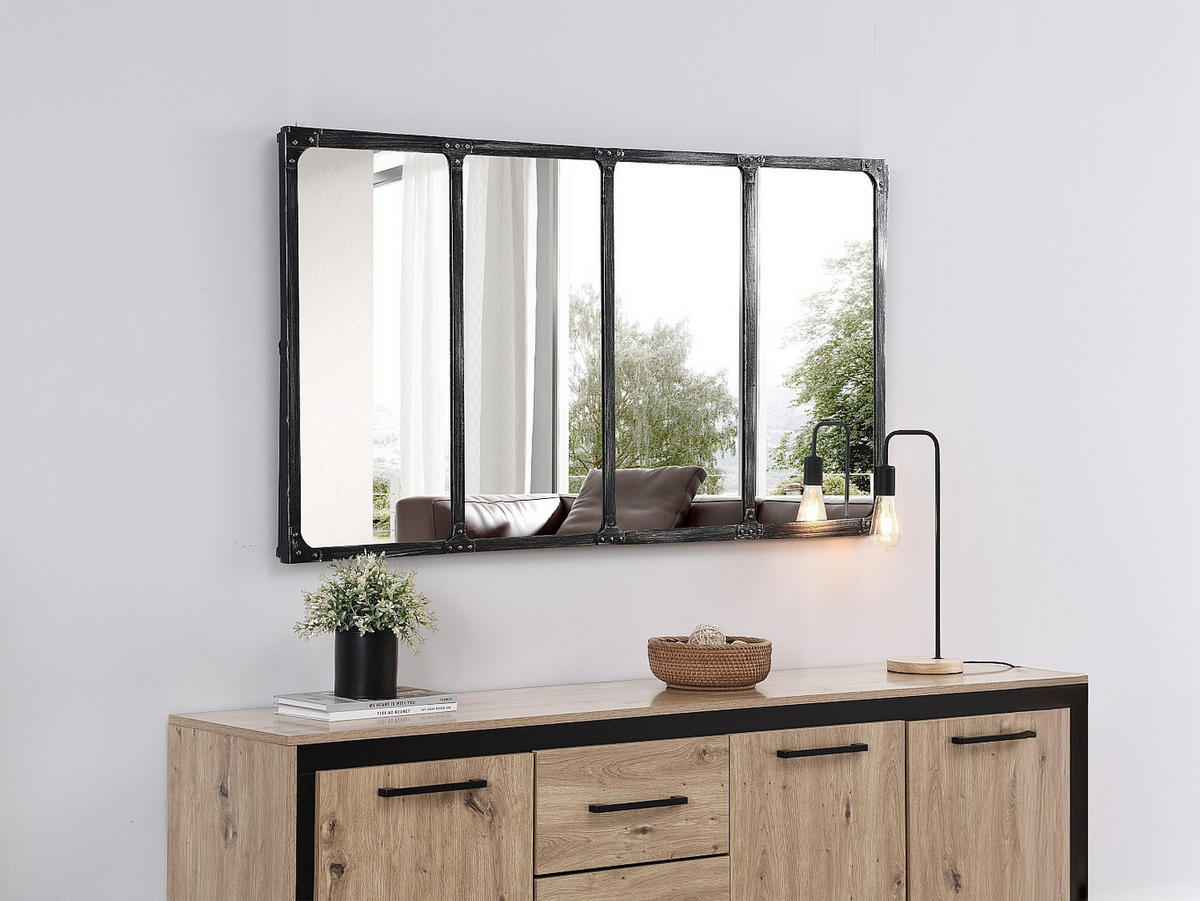 SPIEGEL industriell Fenster-Optik - Eisen - 140 x 75 cm - Schwarz - MAASTRICHT - Schwarz, Holz (140/75/4cm) - Vente-Unique