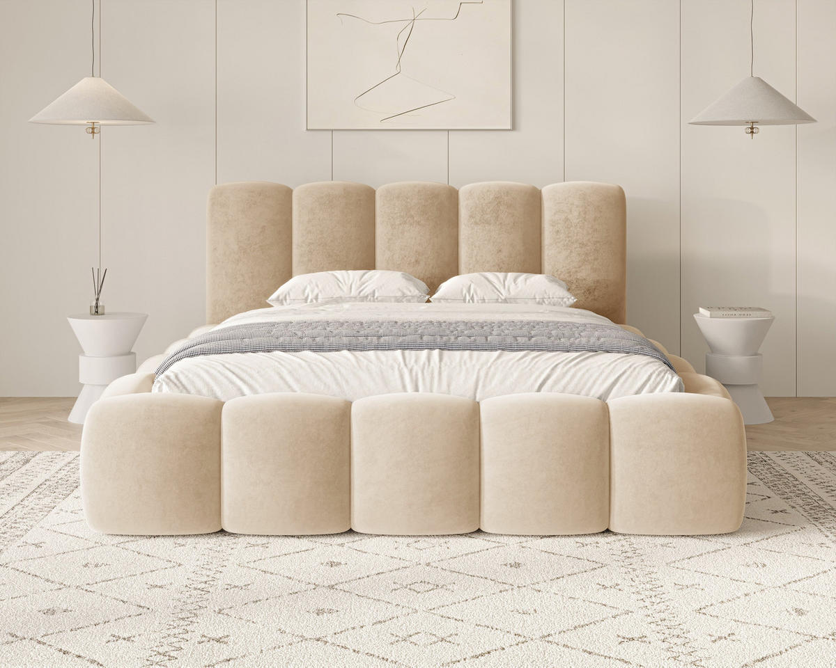 POLSTERBETT 18 - 160x200 cm – Riviera – Gepolstertes Bett mit Metall-Lattenrost - Beige, Holz (160/200cm) - ROYAL24_MARKT