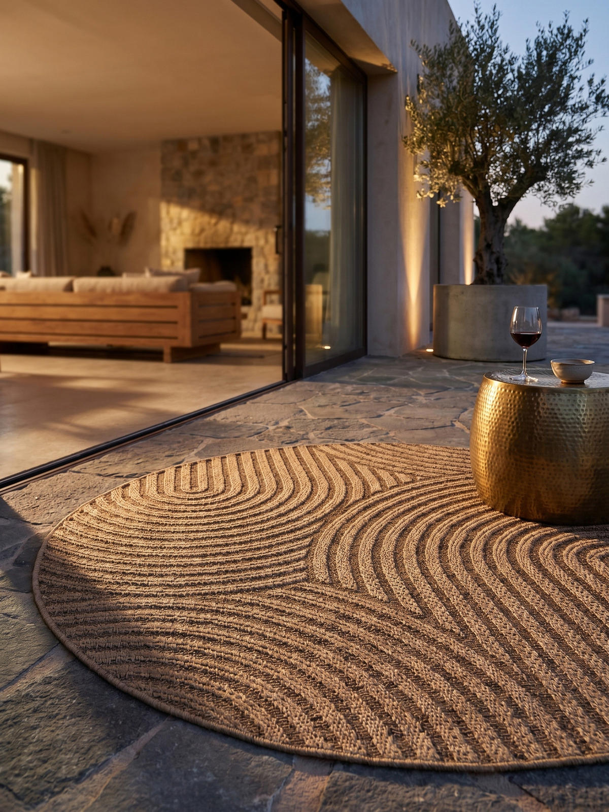 TEPPICH Outdoor ARLBERG in Beige, in Jute-Optik, Ø 120 cm - Beige, Textil (120/120cm) - KADIMA DESIGN
