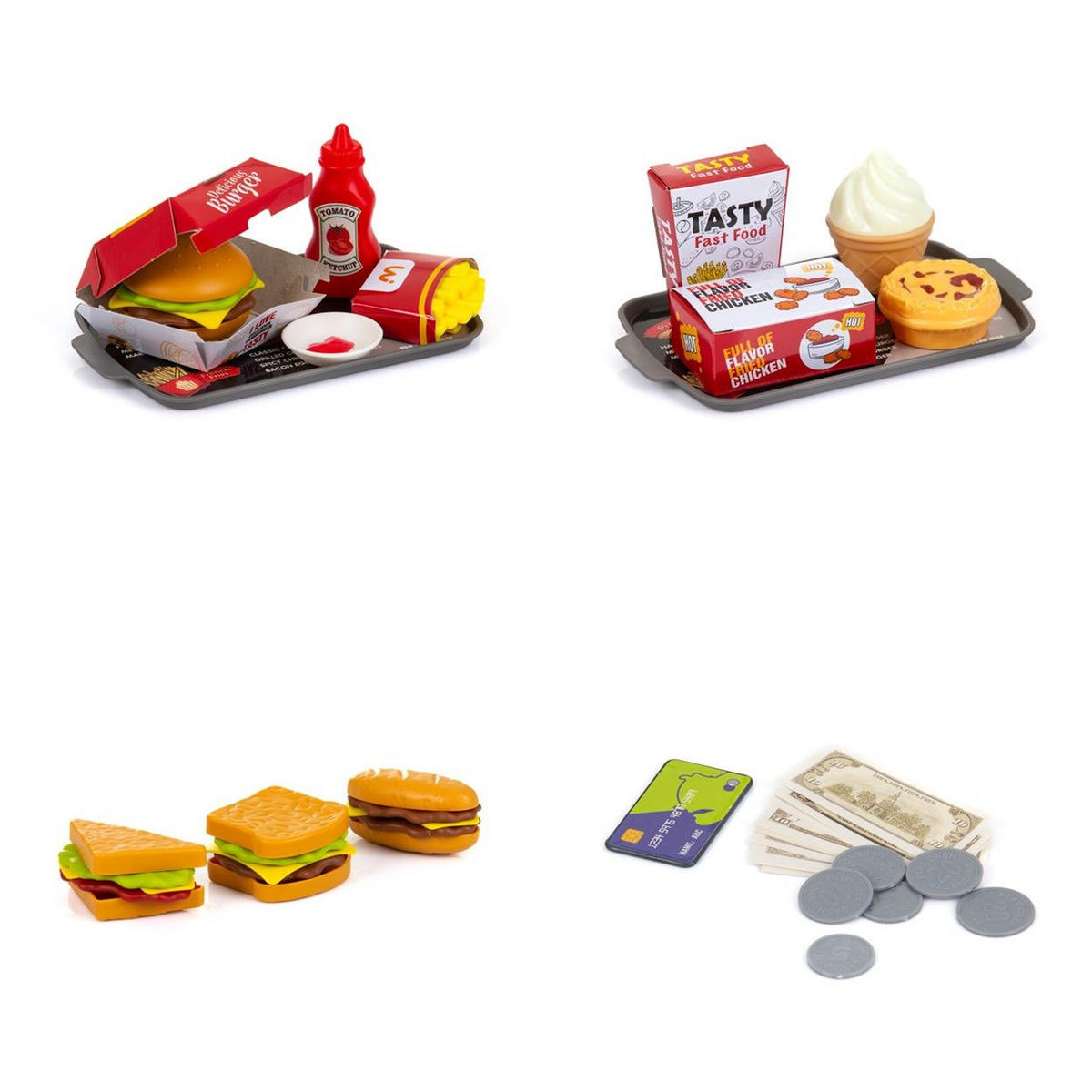 KAUFLADEN Schnellrestaurant 71-teilig rot Schnellrestaurant, Burger, Pommes, Getränkeautomat, Tabletts - Rot, Kunststoff (15/26/40cm) - Chipolino