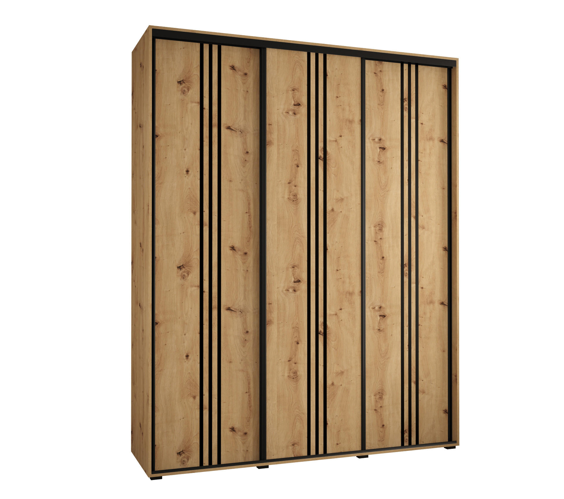 Abiks Möbel Schwebetürenschrank Eiche Artisan, Eiche Artisan, Schwarz 190x235x45 cm