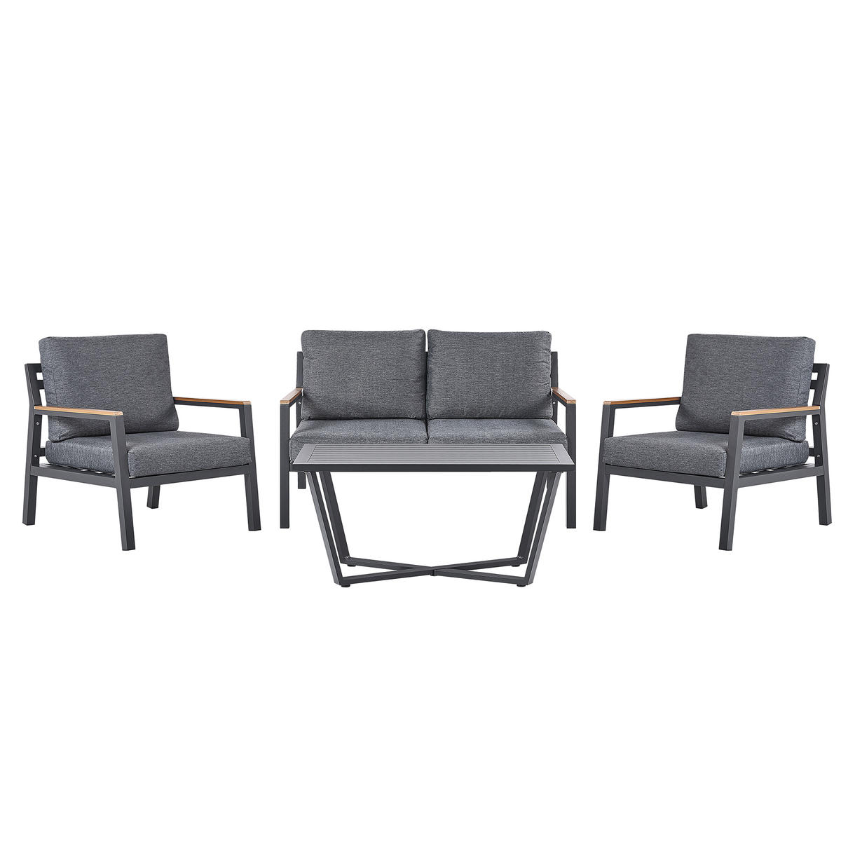 LOUNGE-SET 4-sitzer Aluminium Schwarz Delia - Schwarz, Metall - Beliani