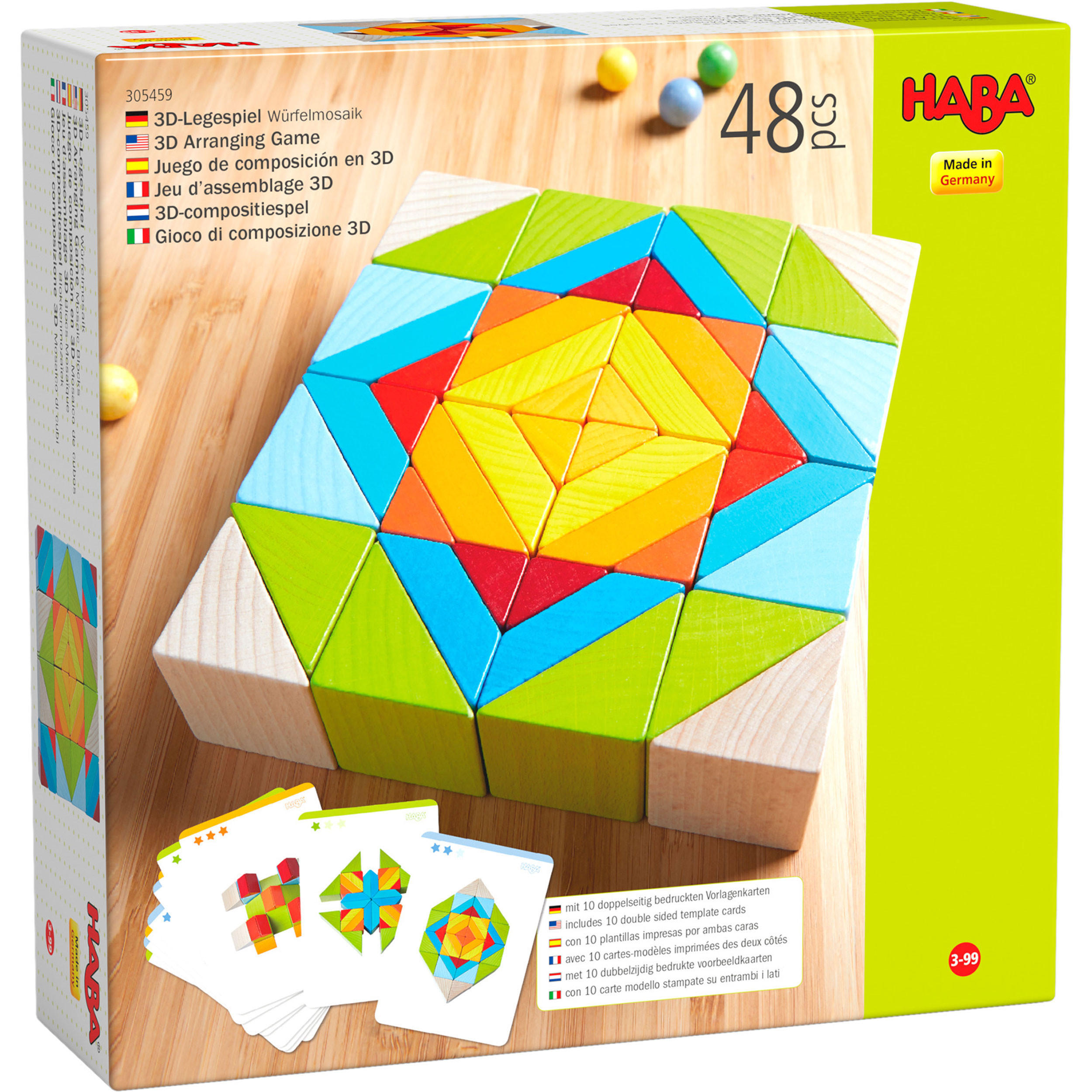 3D-LEGESPIEL Würfelmosaik, Buche - Multicolor, Naturmaterialien (22.3/7/51.2cm) - Haba