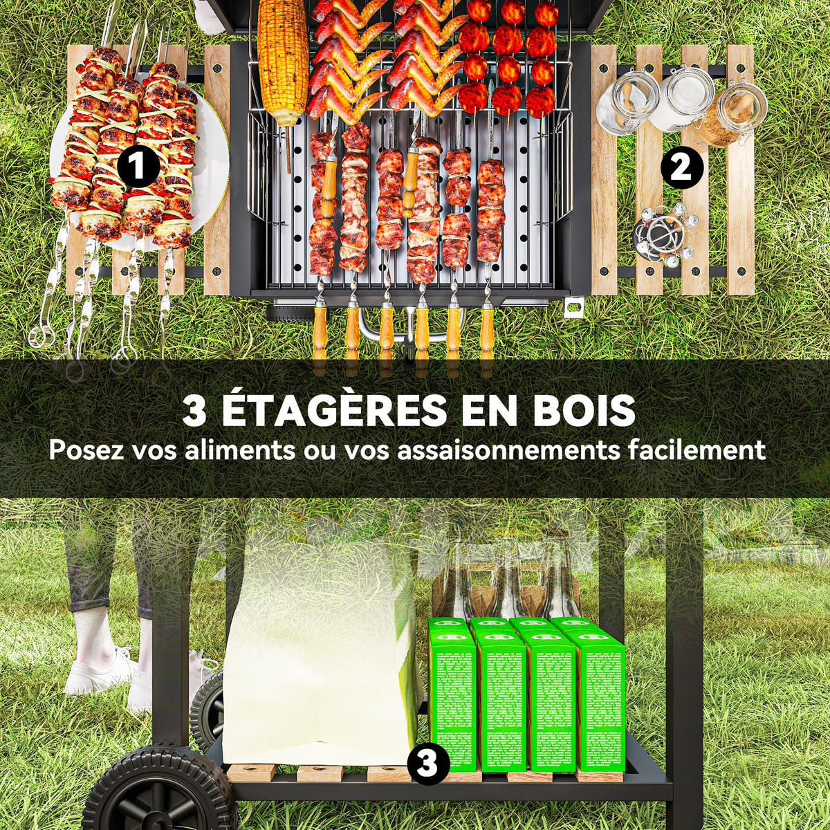 HOLZKOHLEGRILL DE-18268 Schwarz - Schwarz, Metall (58/107/112cm) - ComfortXL