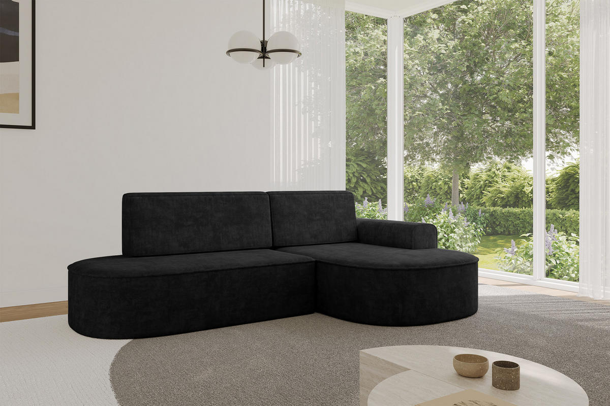 ECKSOFA mit Schlaffunktion und Bettkasten Ottomane Rechts MARI-L1-S - 283x167x85 cm Schwarz Velours - Schwarz, Holzwerkstoff/Kunststoff (167/283cm) - ALTDECOR