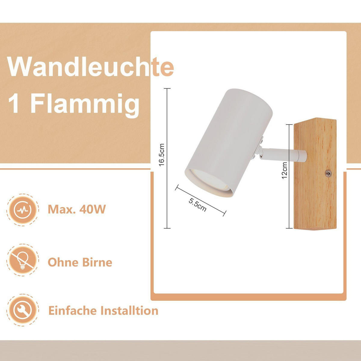 WANDLEUCHTE Blick - Weiß, Holzwerkstoff (6/17/13cm) - Nettlife