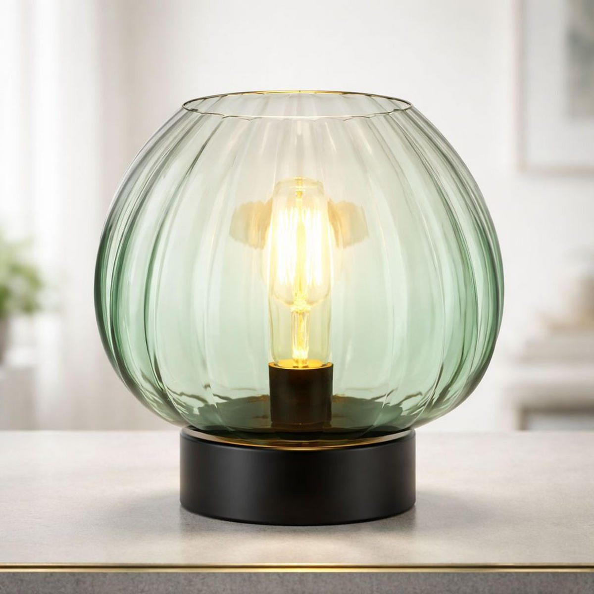 TISCHLEUCHTE, Metall/Glas, schwarz/grün, LED - Grün, Glas (23/23/23.5cm) - Globo Lighting