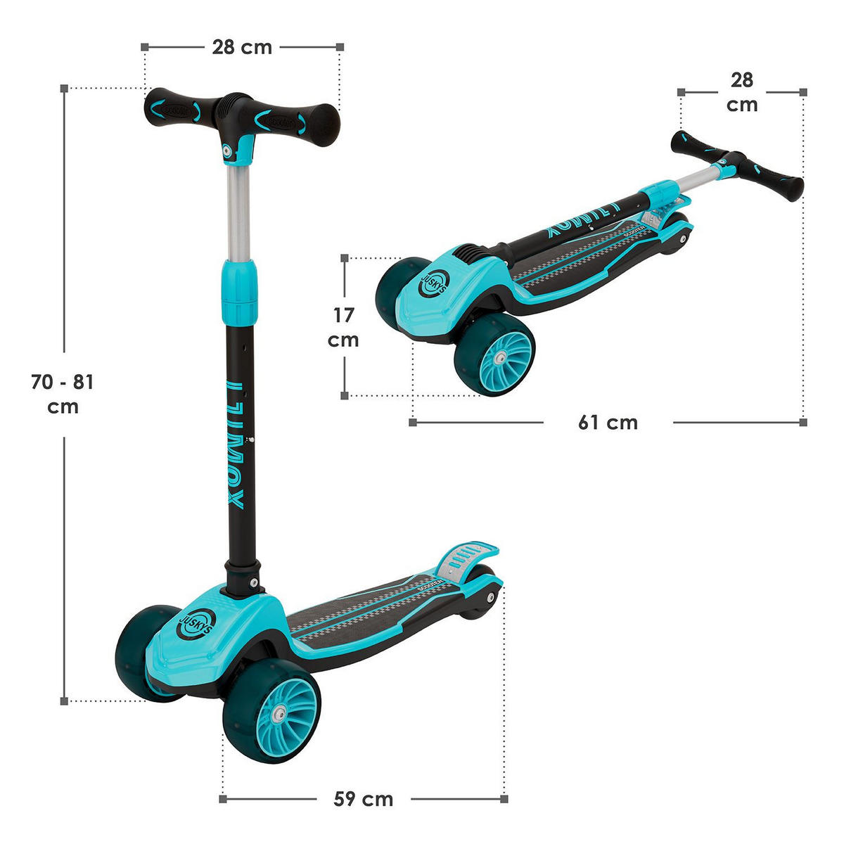 KINDERROLLER Lumox höhenverstellbarer Lenker inkl. Leuchtränder blau - Blau, Metall (59/28/81cm) - Juskys