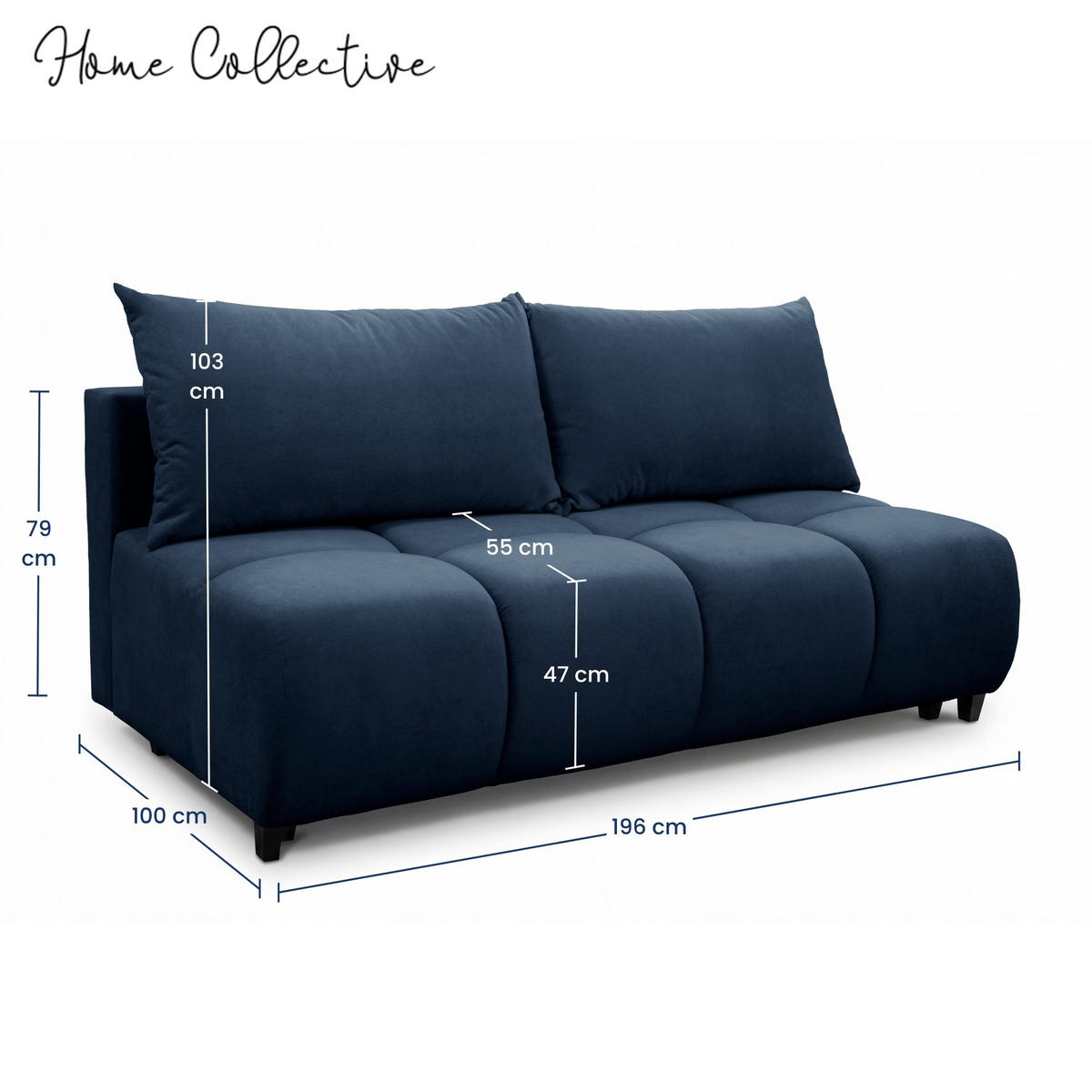 SOFA 196 cm in Marineblau - Dunkelblau, Textil (196/79/100cm) - Home Collective