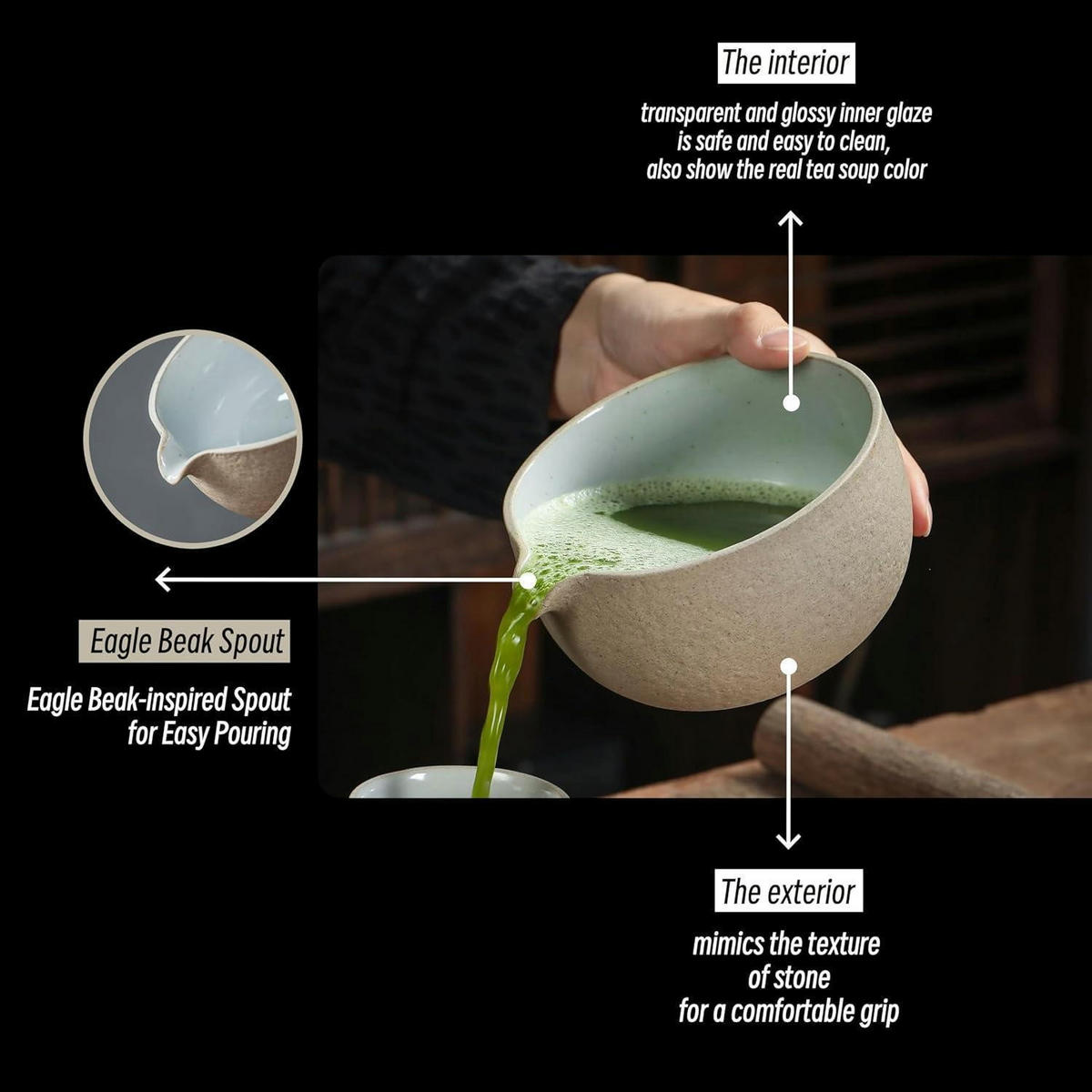 MATCHA-SCHALE mit Schneebesenhalter 2-teiliges Set Dunkelgrau 12,5 cm - Sandfarben, Keramik (14.7/6.4/14.7cm)