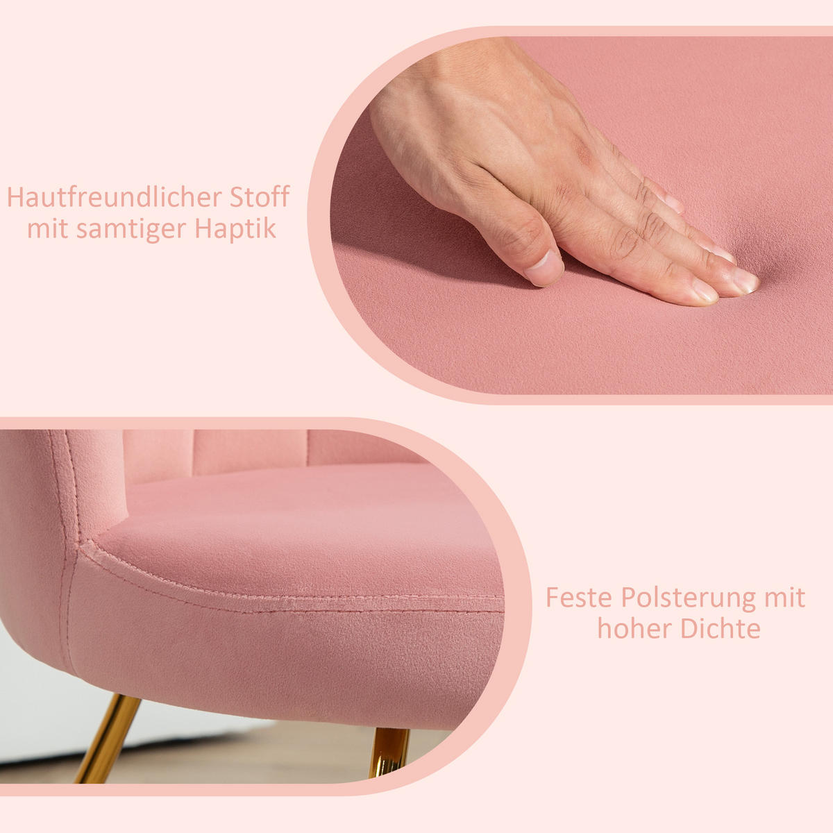 SESSEL Loungesessel mit Armlehnen, Metallbeine, Rückenlehne im Lotus-Design - Rosa, Metall (64/80/69cm) - HOMCOM