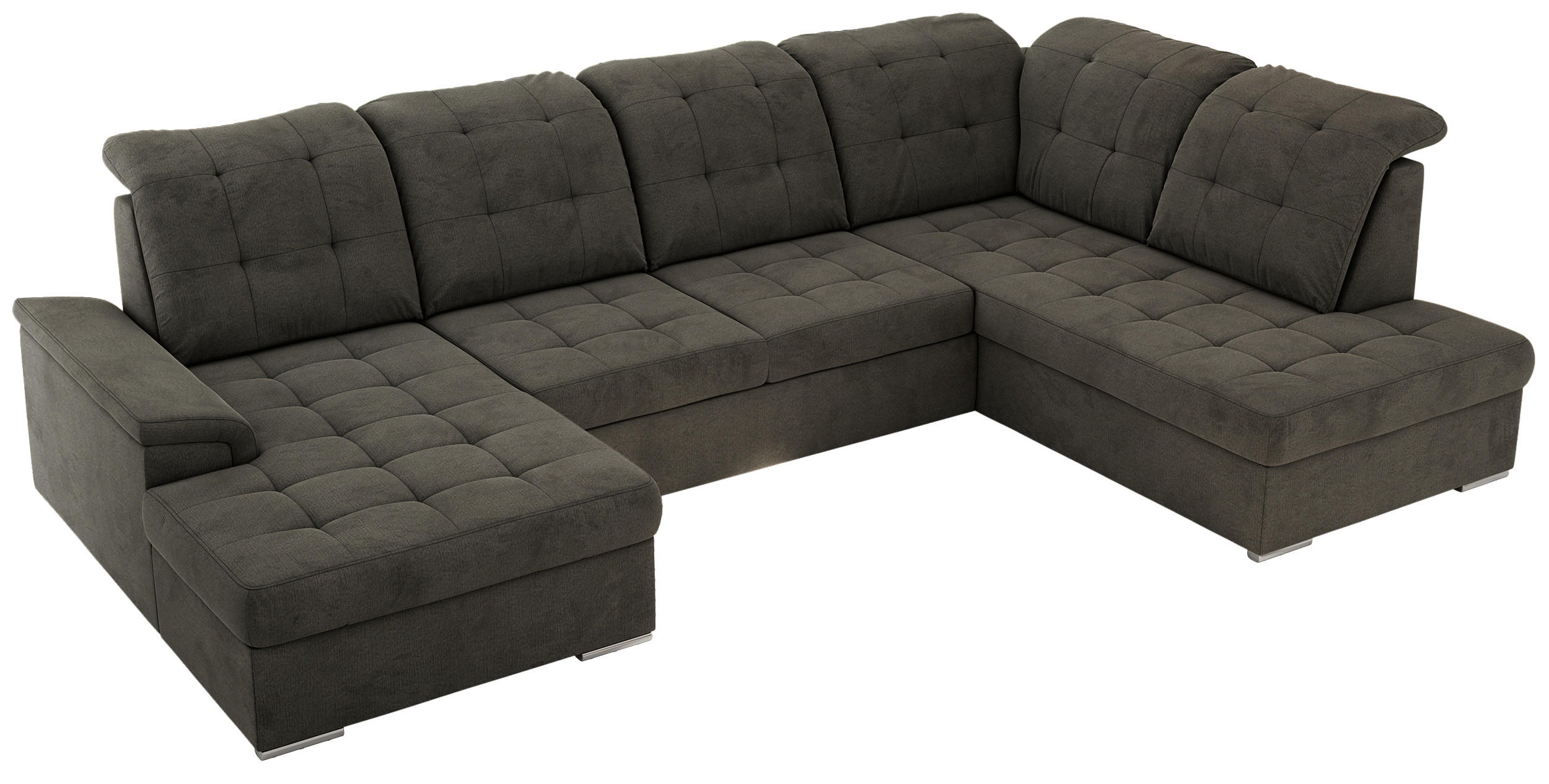 WOHNLANDSCHAFT MADRITO U - Dunkelgrau Velorus - Rechts - Dunkelgrau/Silberfarben, Textil/Metall (323/89/204cm) - MKS