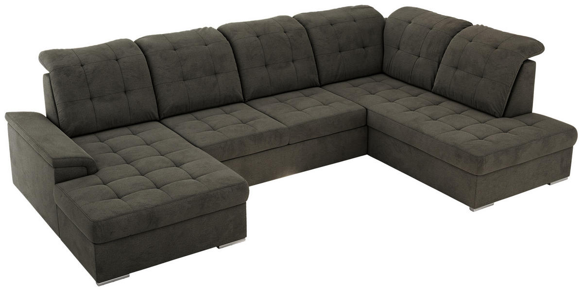 WOHNLANDSCHAFT MADRITO U - Dunkelgrau Velorus - Rechts - Dunkelgrau/Silberfarben, Textil/Metall (323/89/204cm) - MKS