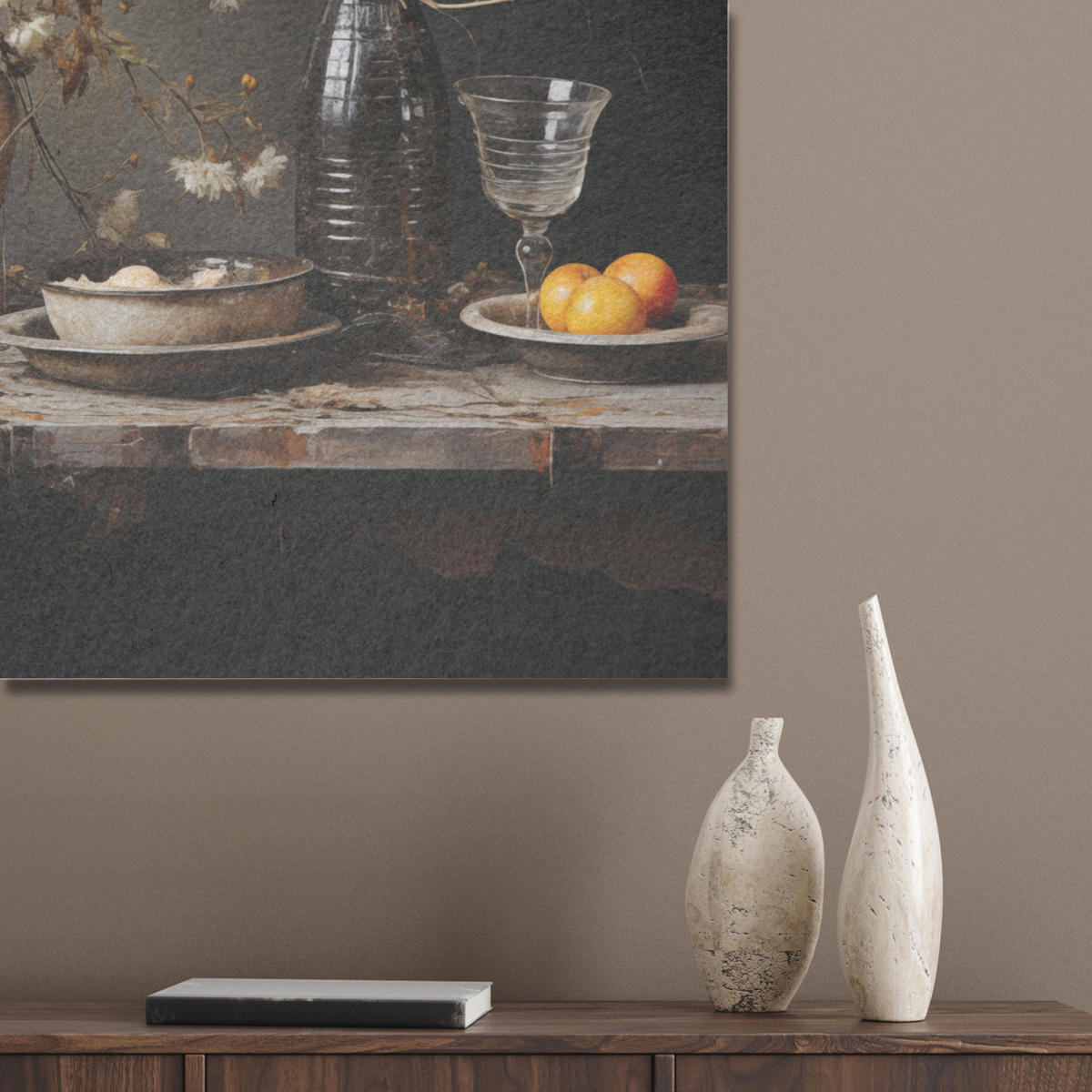 AKUSTIKPANEEL Stilleben - Blumen - Blumenstrauß - Vase - Wein 80x60 cm - Schwarz, Textil (80/0.9/60cm) - MuchoWow