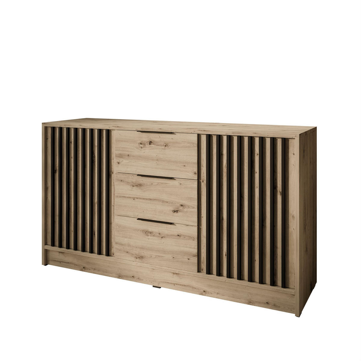KOMMODE NELA, zweitürig mit Lamellen, Artisan/Schwarz - Eiche Artisan, Holzwerkstoff (155/86/45cm) - Lookway