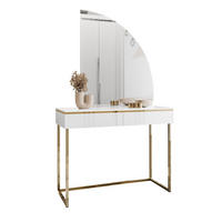 SCHMINKTISCH AURORA-Q GOLD in weiß Hochglanz auf goldenem Gestell mit rechts Spiegel - Weiß Hochglanz/Goldfarben, Holzwerkstoff/Metall (102/174/44cm) - Lookway
