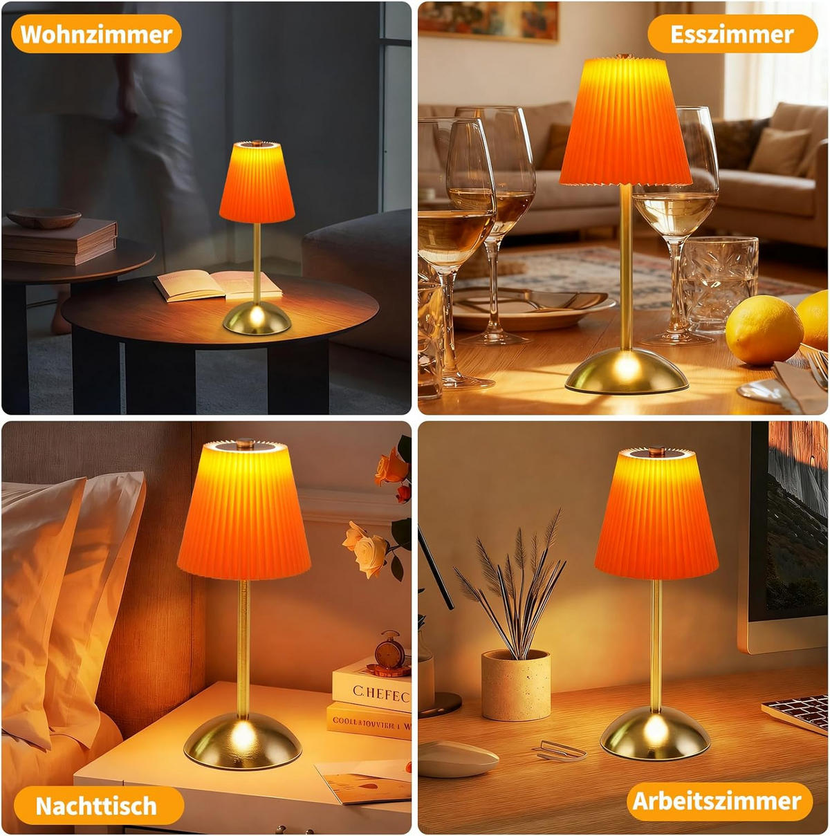 LED stolní lampa BROWN III 12/12/30 cm (sada 2 ks) - pomerančová, kov (12/12/30cm) - Nettlife