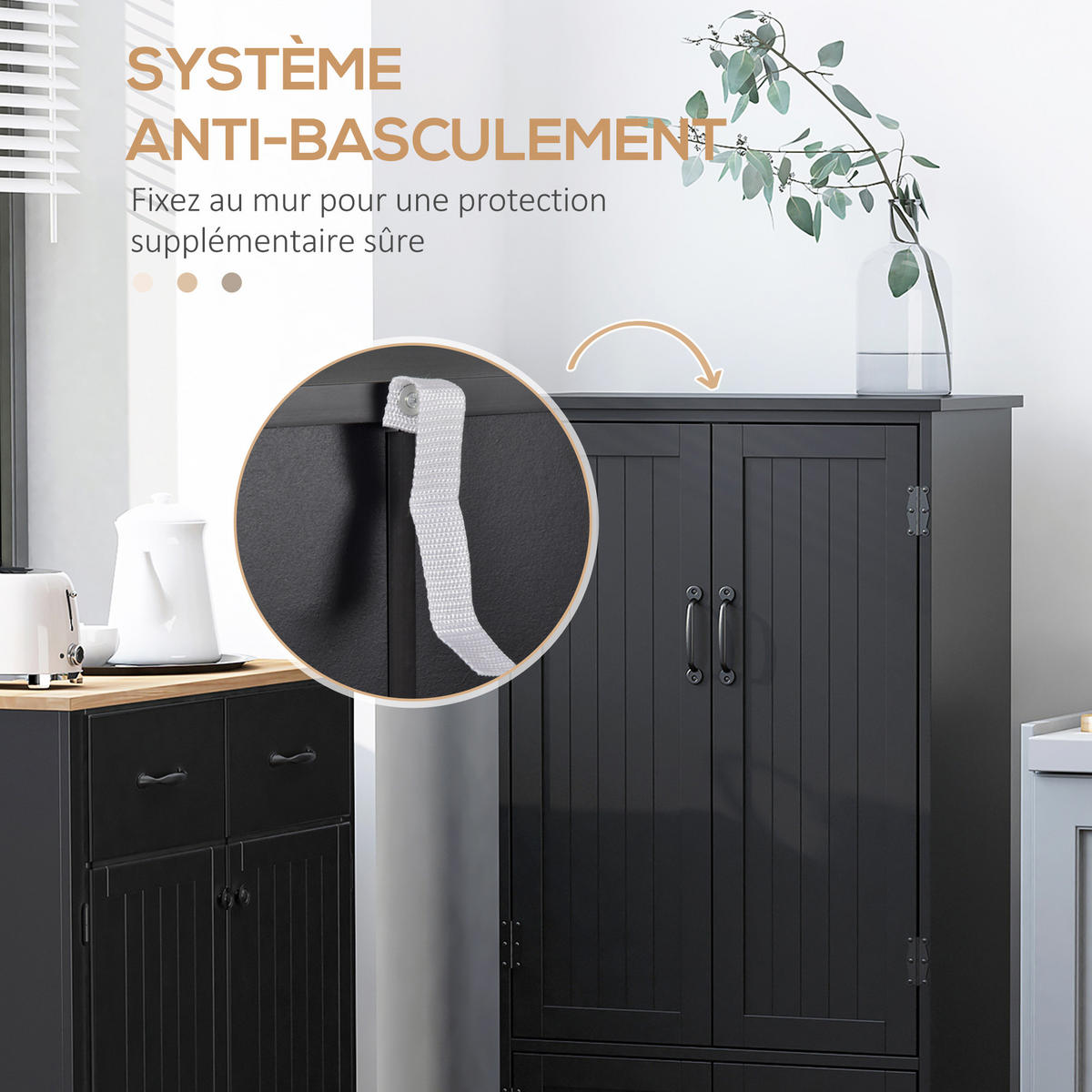 HIGHBOARD DE-10978 2 Türen & 3 verstellbare Böden Schwarz - Schwarz, Holzwerkstoff (30/123/60cm) - ComfortXL