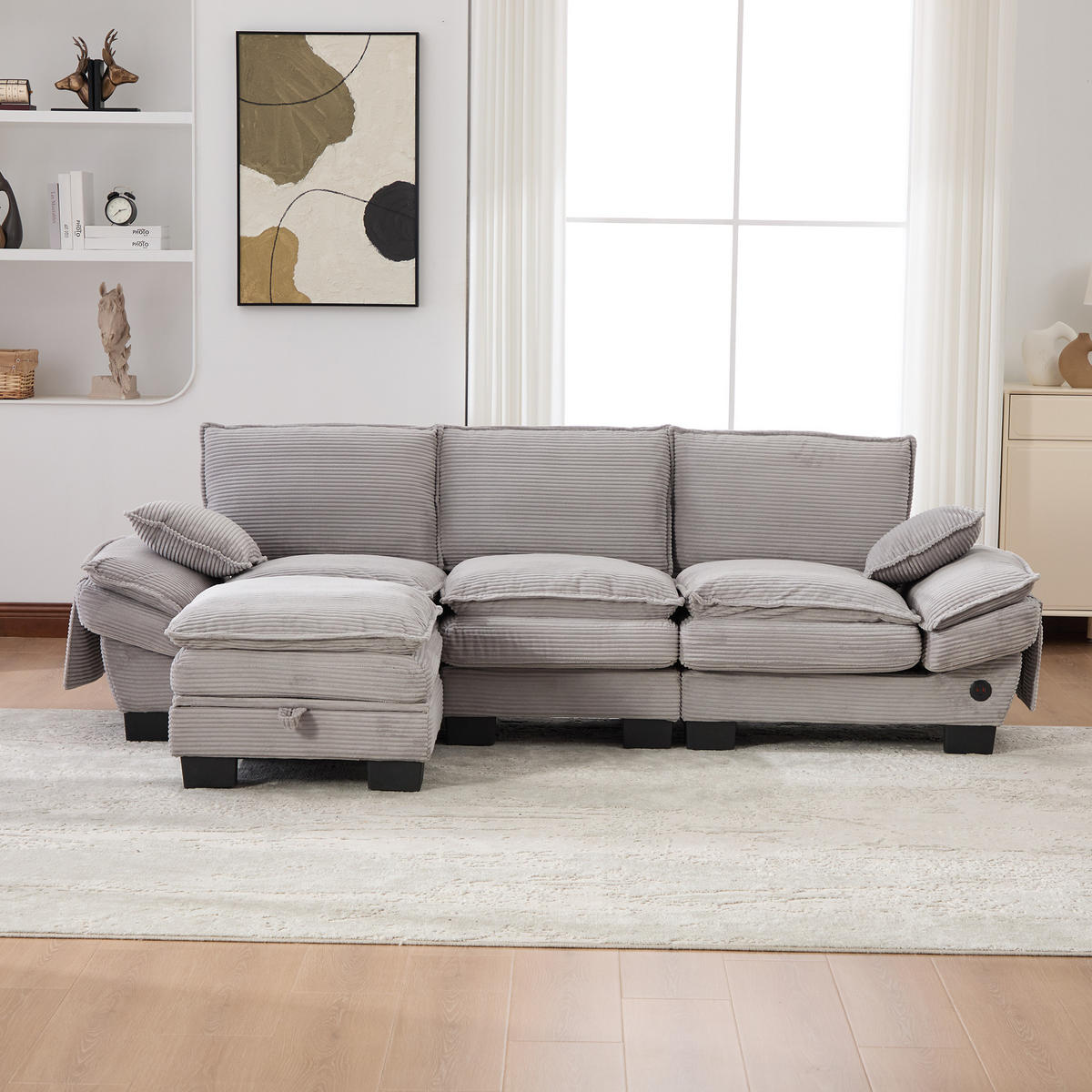 ECKSOFA DE-33750 modular mit Stauraumhocker Hellgrau - Hellgrau, Metall (260/132cm) - ComfortXL
