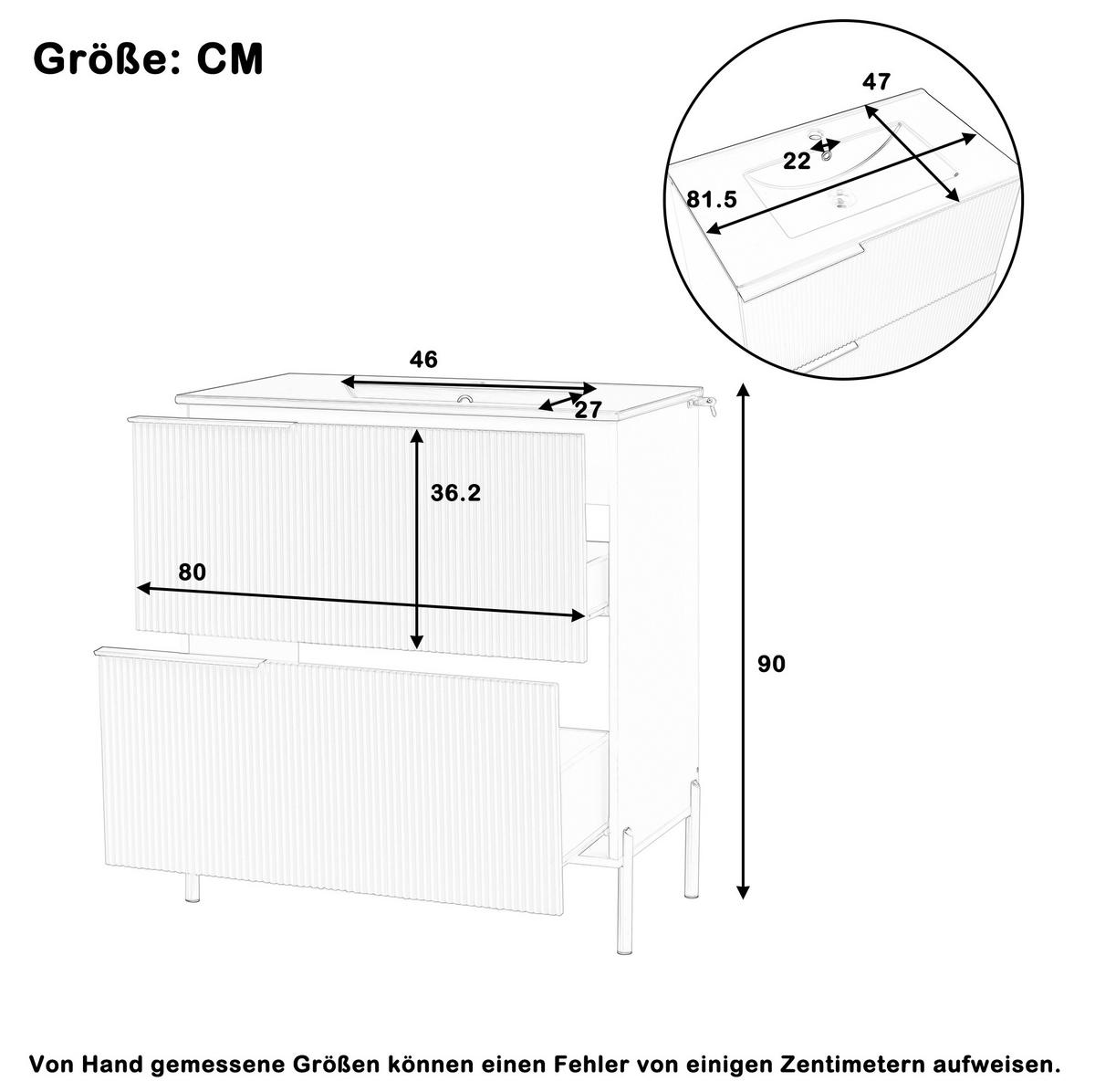 WASCHTISCHKOMBI in Grün mit Keramikbecken und 2 Schubladen - Grün, Holzwerkstoff (81.5/90/47cm) - BEAOK