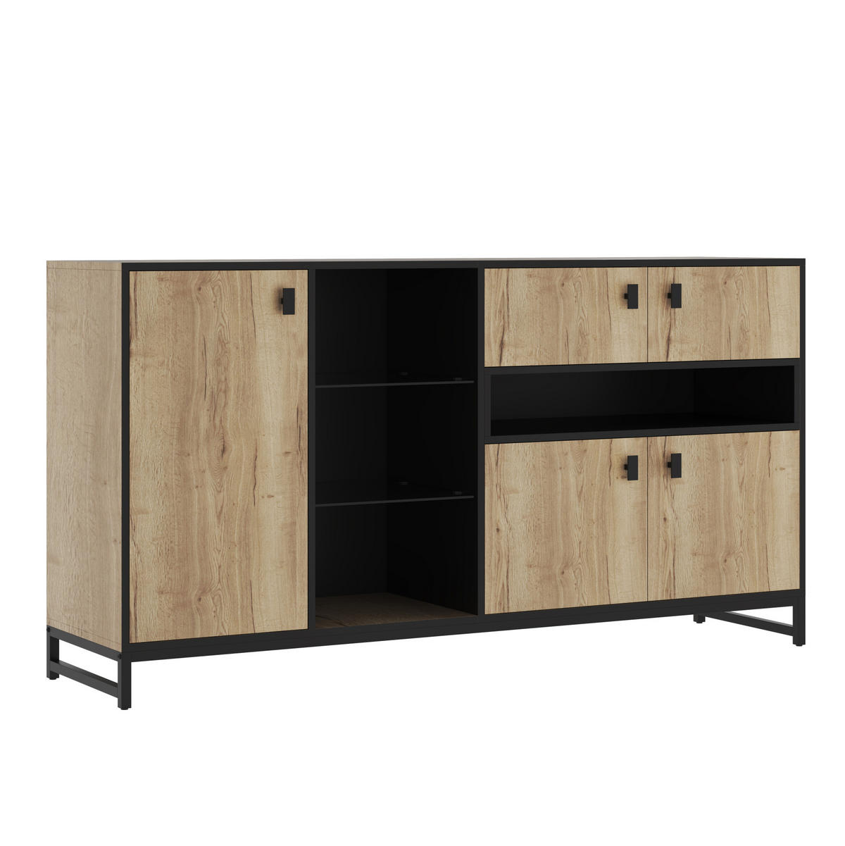 SIDEBOARD 160/40/84,5 cm mit LED-Beleuchtung, Glasregalen und verstellbarem Einlegeboden, Natur - Naturfarben, Holzwerkstoff (160/84.5/40cm) - Redom