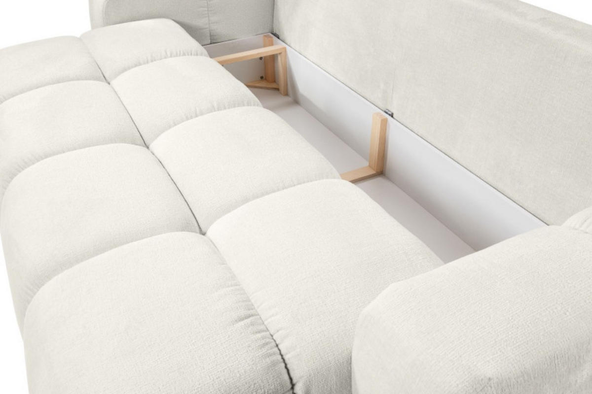 SOFA Creme SOHI Gepolstert Mit Schlaffunktion Und Bettkasten - Weiß, Textil (259/90/99cm) - Sepro Meble