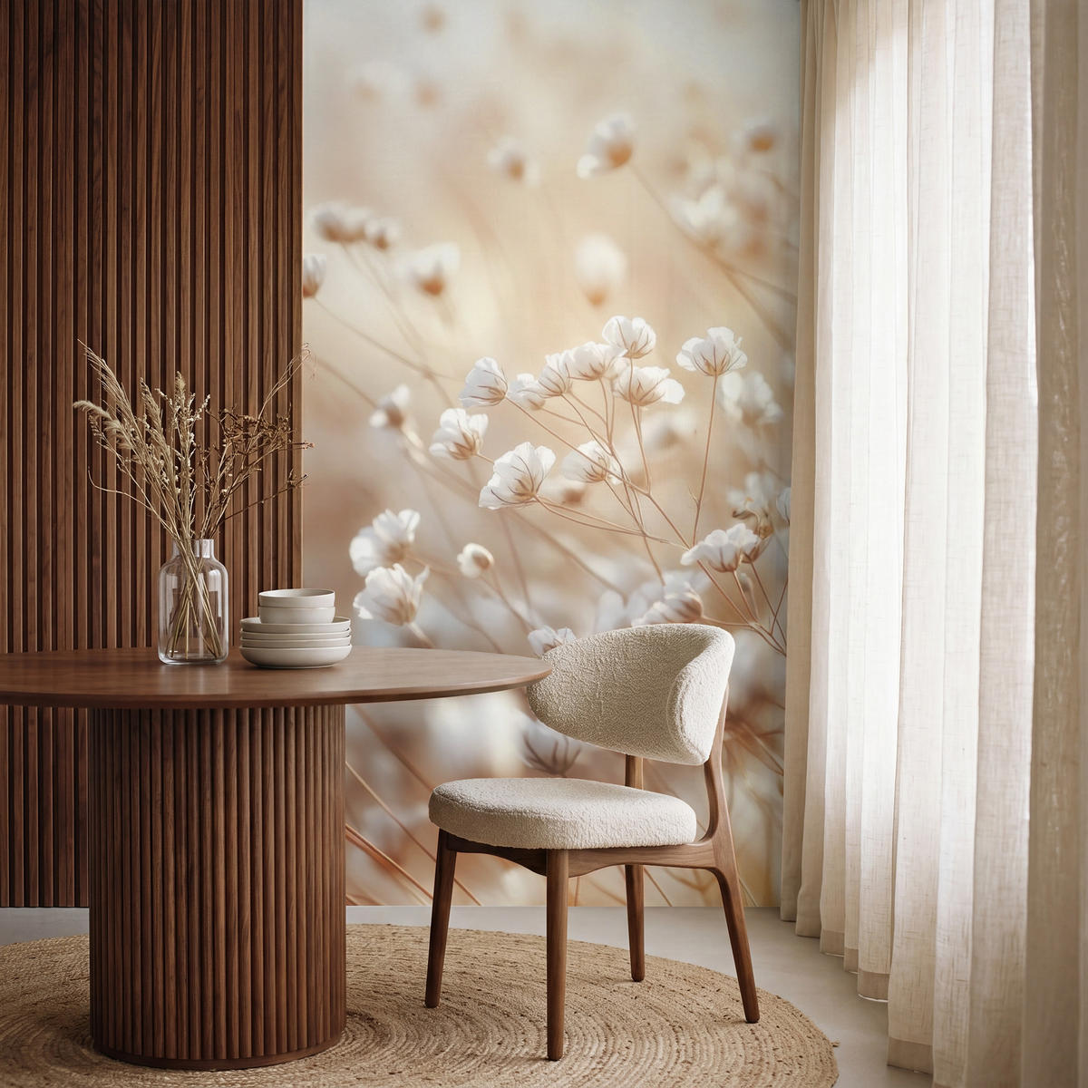 TAPETE - Wild - Blumen - Weiß - 120x200 cm - Creme, Papier (120/200cm) - OnlyWow
