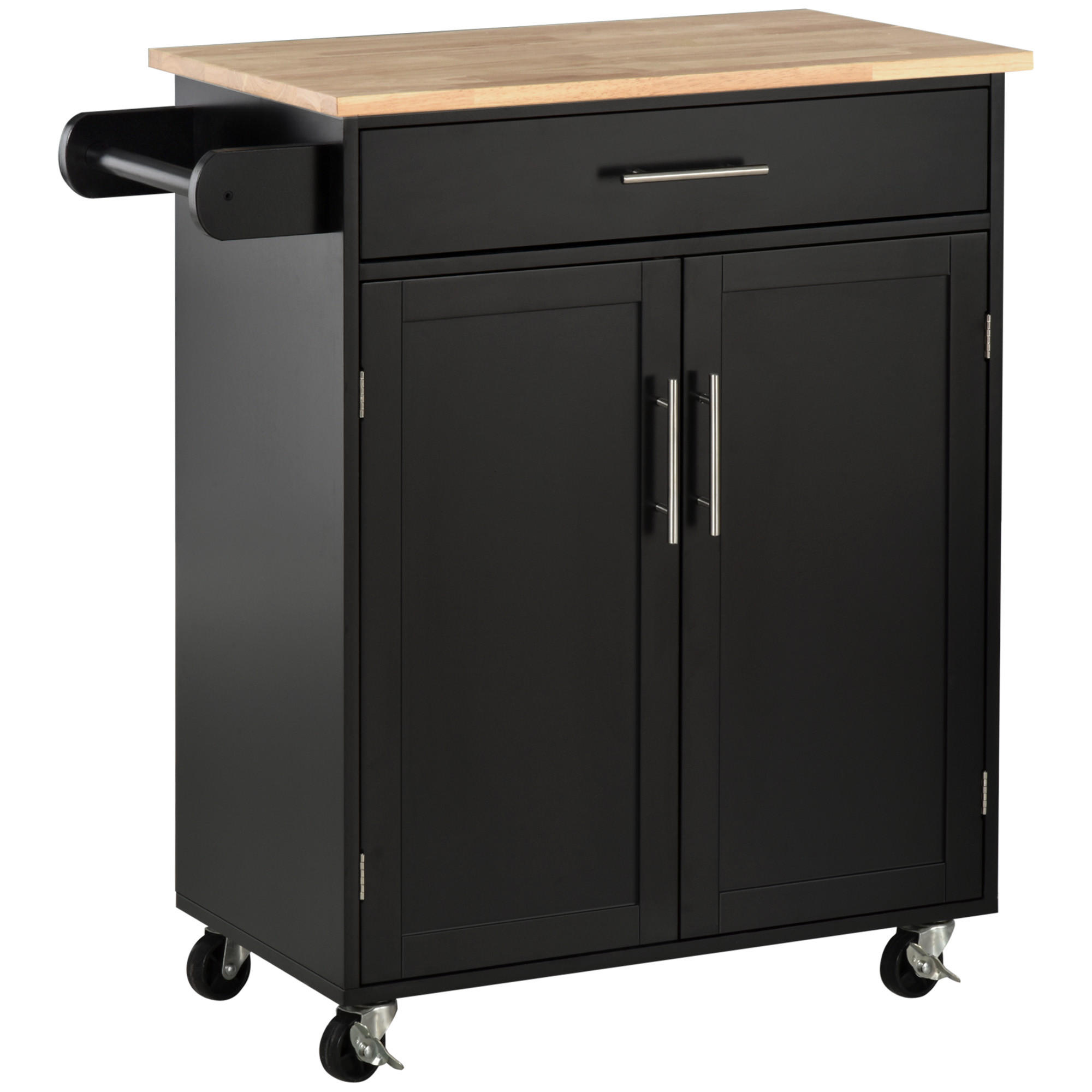 KÜCHENWAGEN, Schublade, 2-türiger Schrank, Rollen, Seitenstange, schwarz, 83x45x91,5cm - Multicolor, Metall (83/91.5/45cm) - FORIOUS