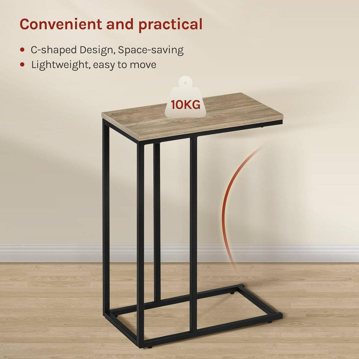 BEISTELLTISCH, Couchtisch C Form, 45 x 63,5 x 25 cm - Hellbraun/Schwarz, Holzwerkstoff/Metall (25/45/63.5cm) - Woltu