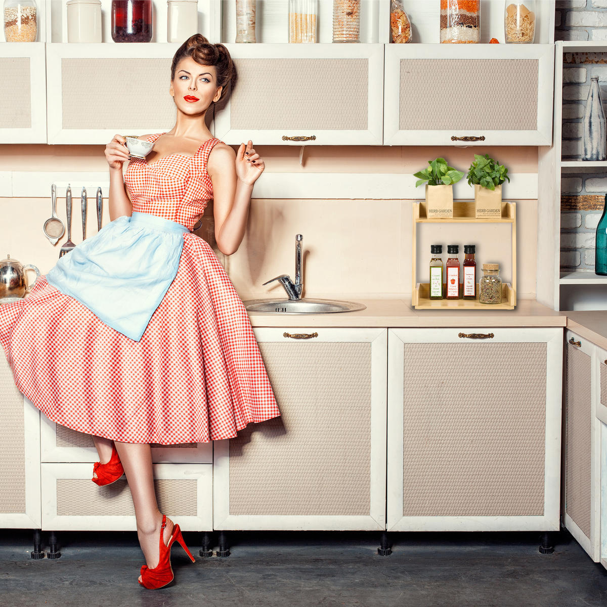 GEWÜRZREGAL - Hellbraun, Holz (27.5/27/16cm) - Relaxdays