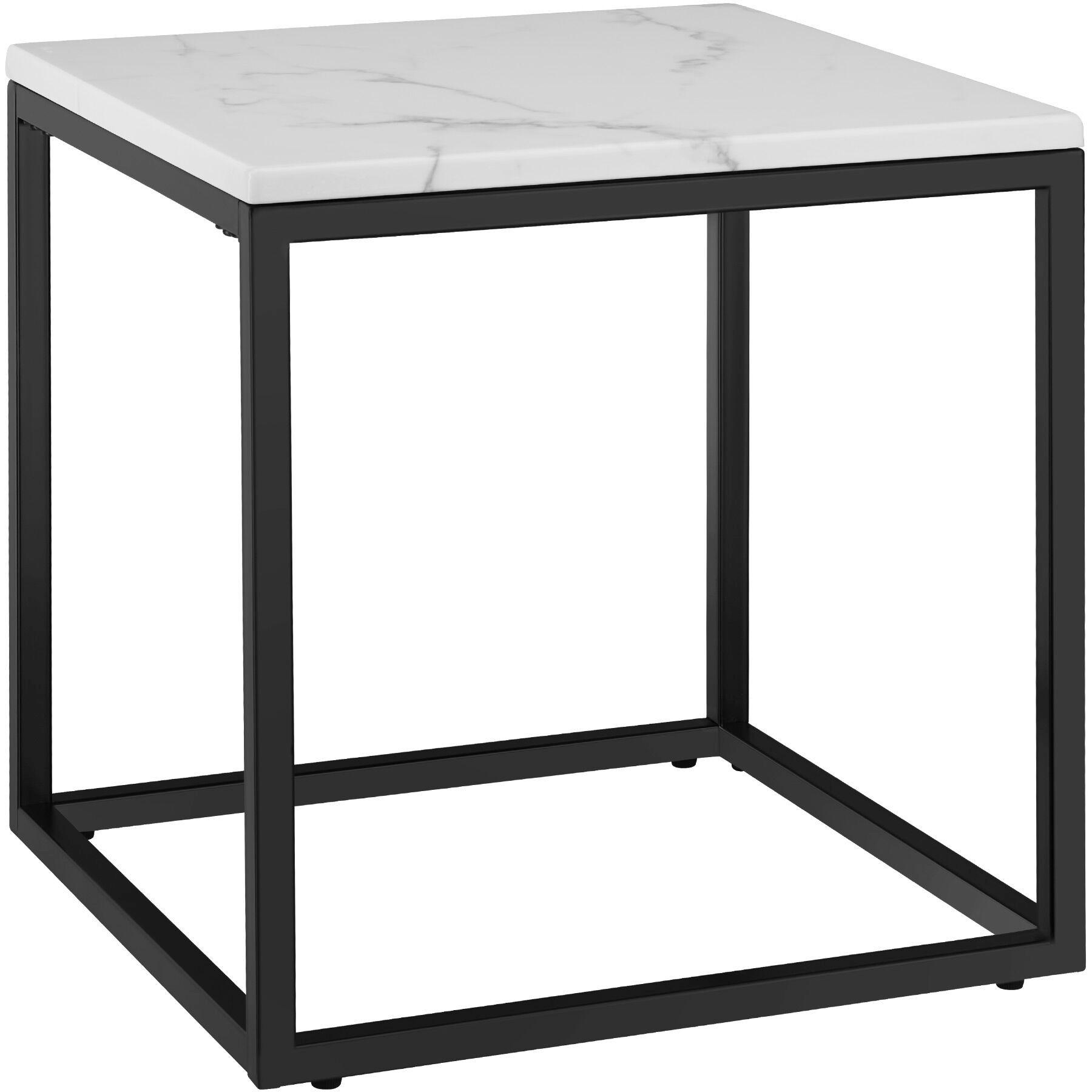 MARMOR-BEISTELLTISCH Alysia,mit höhenverstellbaren Kunststofffüßen,schwarz/weiß - Schwarz/Weiß, Stein (45/45/47.5cm) - tectake