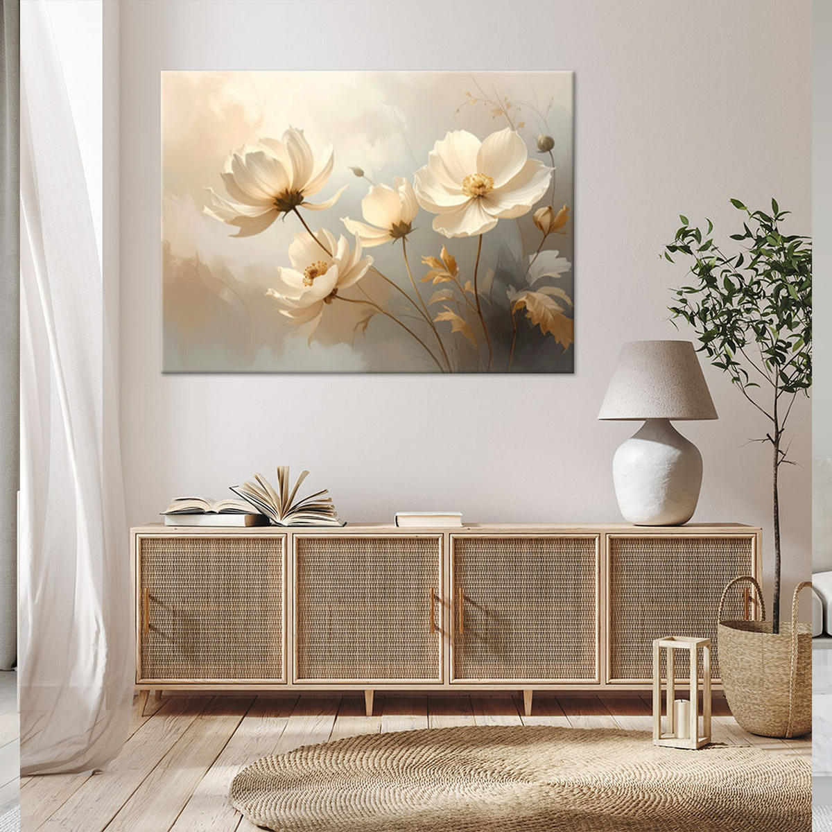 LEINWANDBILD, Cremige Magnolien in leuchtenden Beigetönen - Beige, Textil (45/30cm) - Feeby