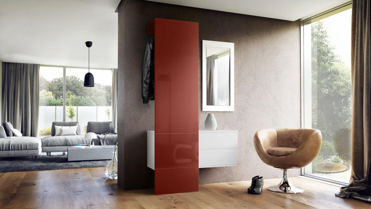 GARDEROBE Carlton Paneel in Bordeaux Hochglanz - Bordeaux, Holzwerkstoff (105/193/35cm) - Vladon