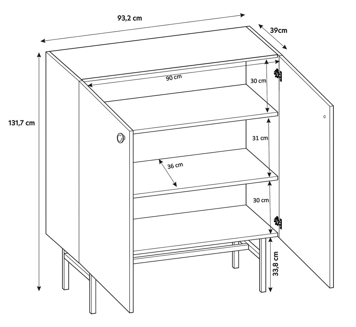 HIGHBOARD Dinley 2T Beige 93,2/131,7/39 cm – mit schwarzen Beinen im minimalistischen Design - Beige/Schwarz, Holzwerkstoff/Metall (93.2/131.7/39cm) - AX Living