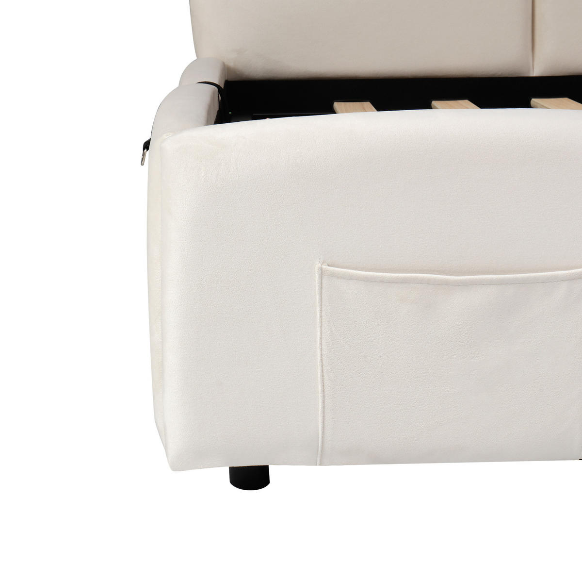 POLSTERBETT 90/200 cm aus Samt mit hydraulischem Stauraum und USB-Anschluss Beige - Beige, Textil (90/200cm) - Modenvie