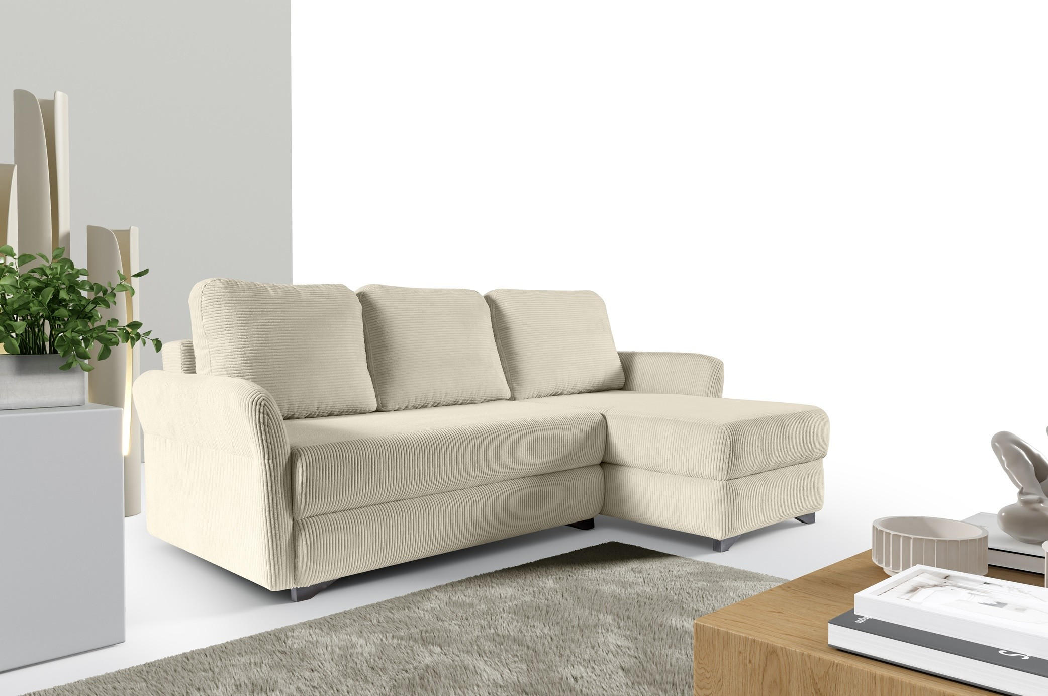ECKSOFA Volt Creme, universal Ecksofa mit Schlaffunktion - Creme, Holzwerkstoff/Textil (238/155cm) - Bettso