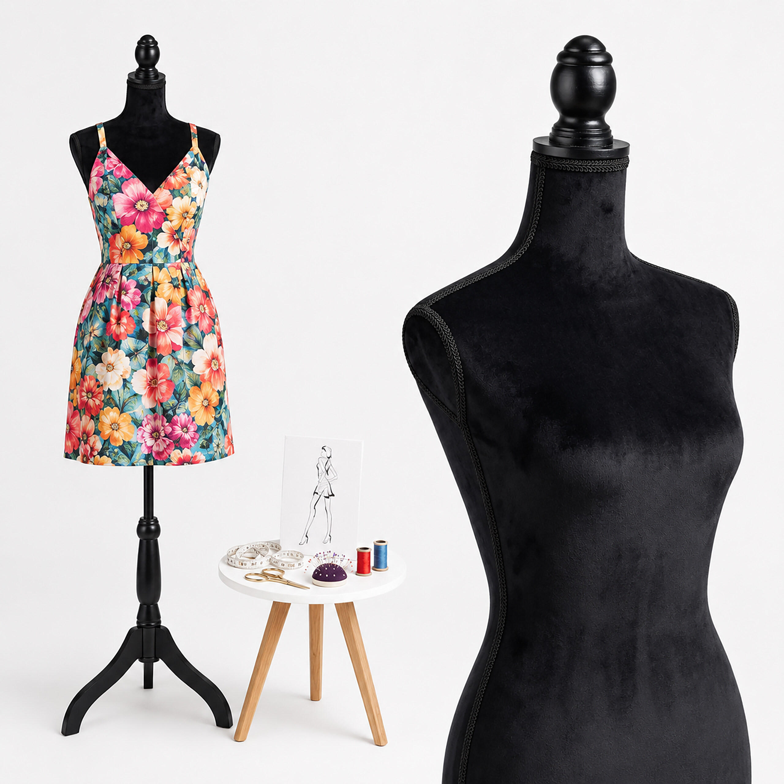 SCHNEIDERPUPPE Schwarz höhenverstellbar - Schwarz, Holz/Kunststoff (41/167/34cm) - Relaxdays