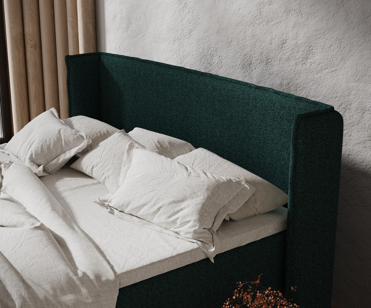 BOXBETT Monpelli Grün 140/200 cm mit Matratze und Topper - Schwarz/Grün, Holz/Holzwerkstoff (140/200cm) - Maison de Reve