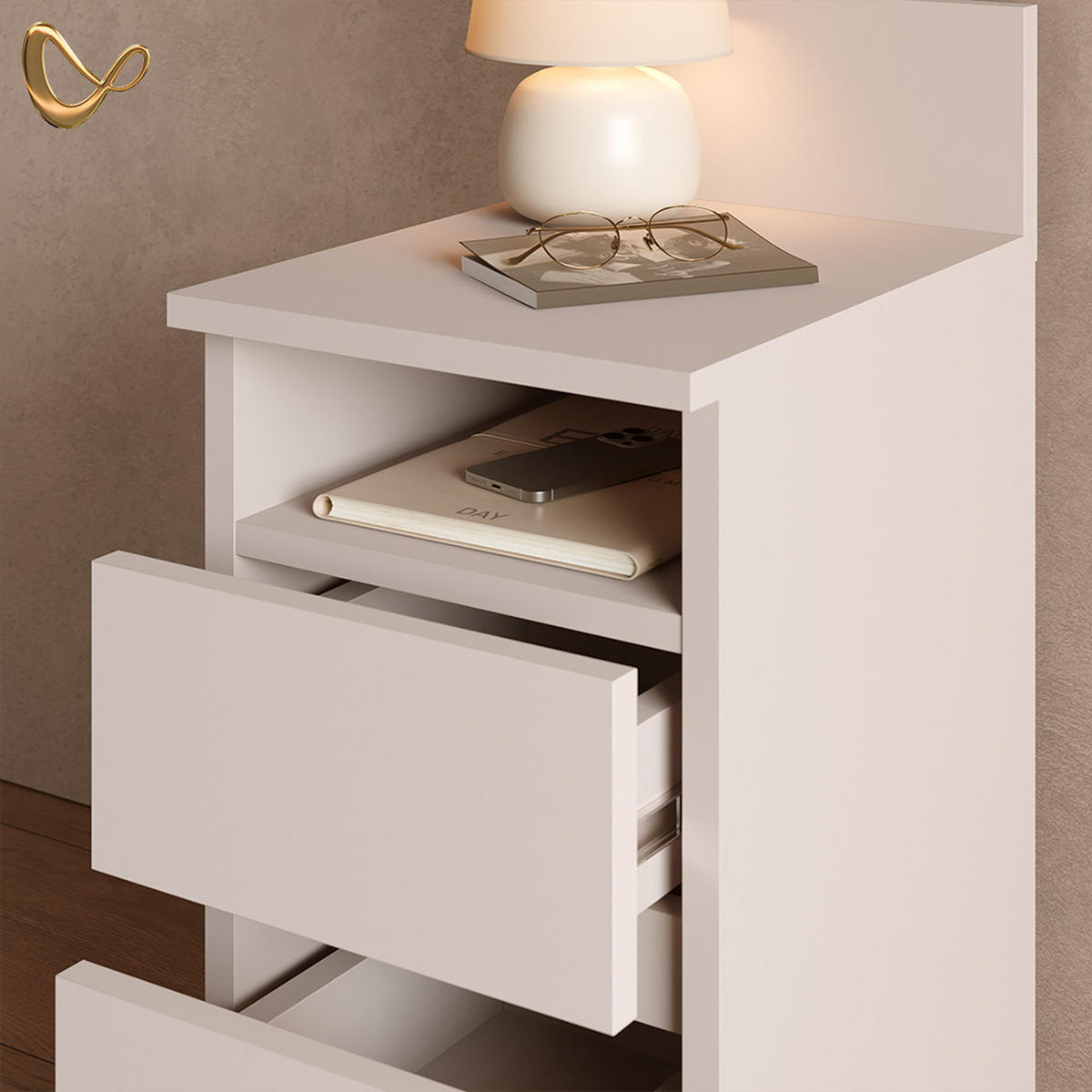 NACHTTISCH Roya, Weiß, 2er Set - Weiß, Holzwerkstoff (25/59.1/32.3cm) - Livinity®
