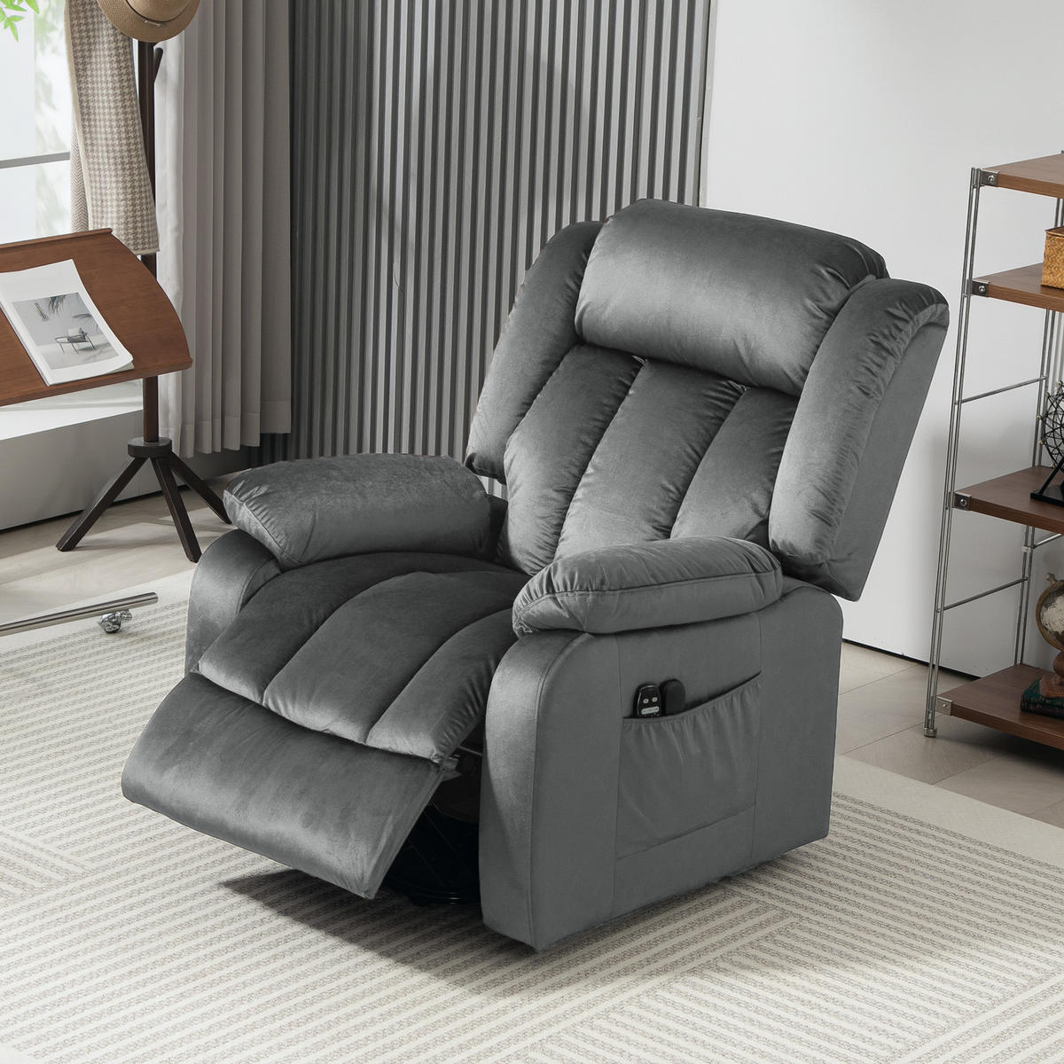 FERNSEHSESSEL mit Aufstehhilfe Relaxsessel mit Liegefunktion, Vibrationsmassage - Dunkelgrau/Schwarz, Textil/Metall (88/106/95cm) - HOMCOM