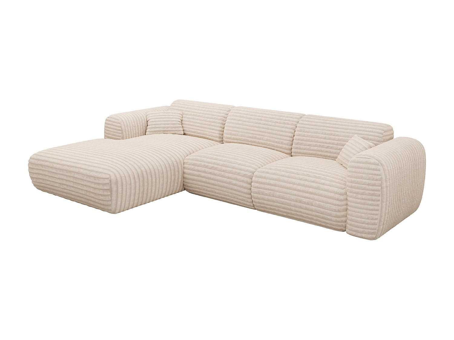 GROSSER Ecksofa - Ecke links - grob gerippter Cord - Beige - POGNI - Beige, Textil (280/165cm) - Vente-Unique