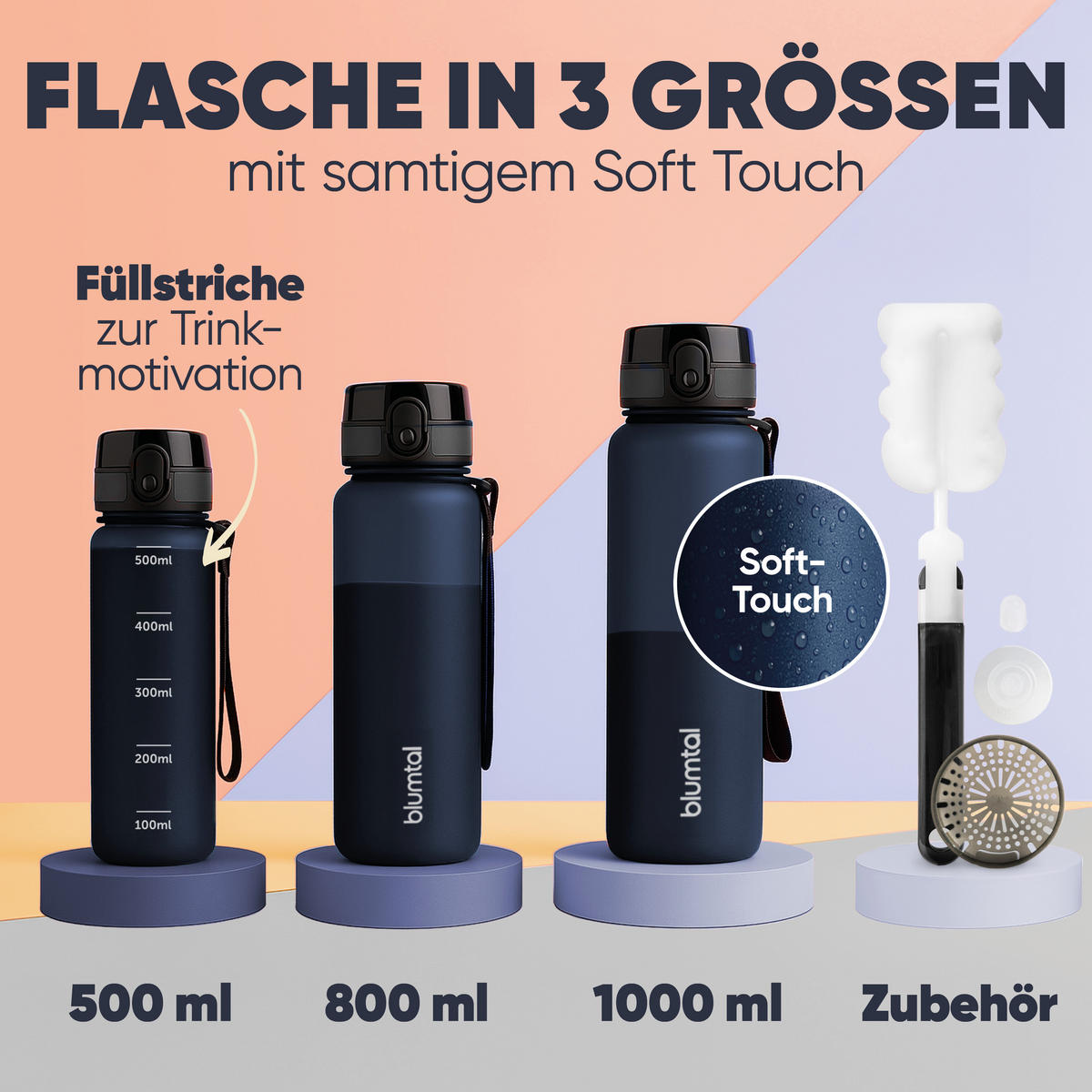 TRINKFLASCHE 1L - auslaufsichere - 1-Klick-Verschluss - BPA - freie - Dunkelblau - Dunkelblau, Kunststoff (1L) - Blumtal