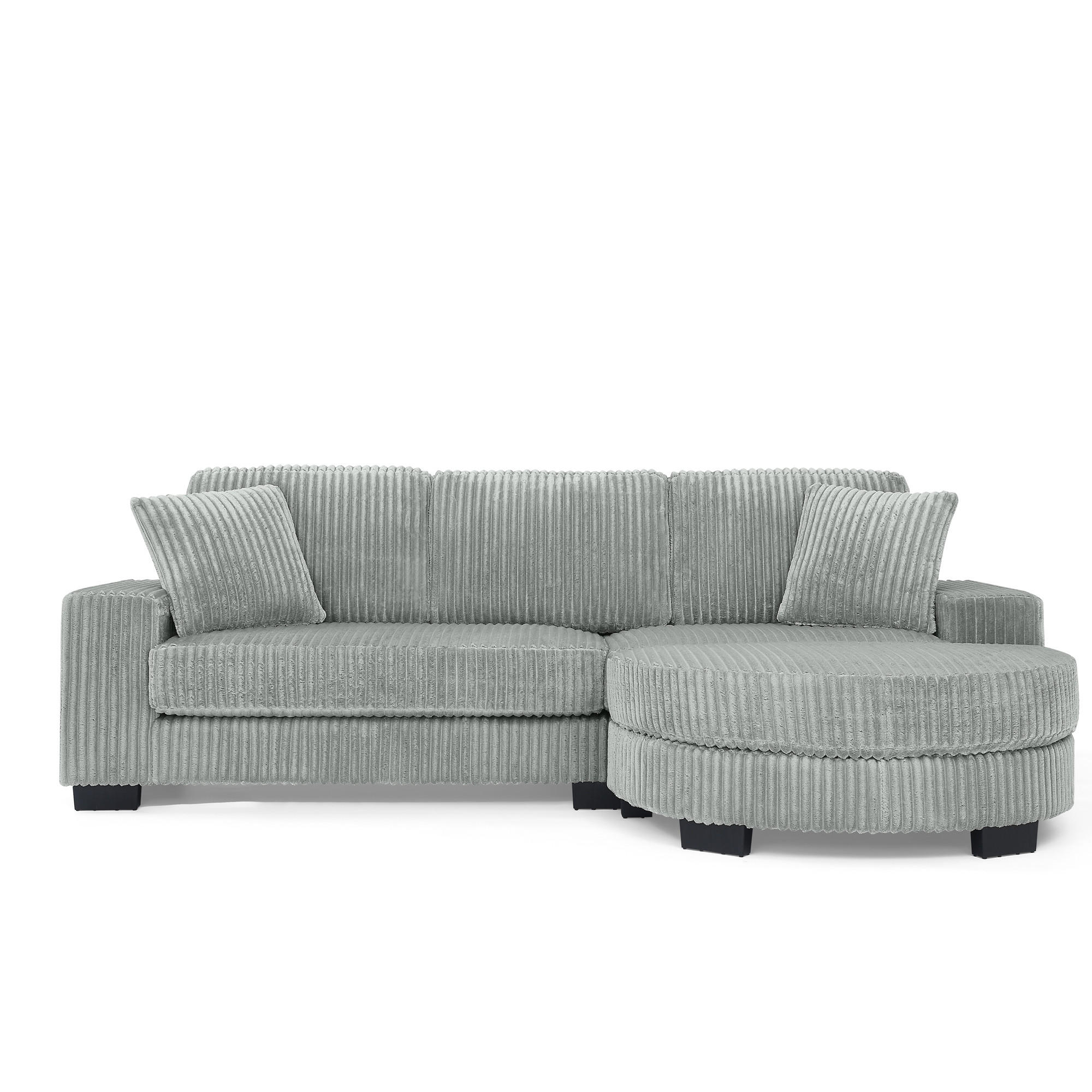 ECKSOFA 256.5/133.5/89 cm Grau Cord mit 2 Kissen und ovaler Fußhocker - Grau, Textil (133.5/89/256.5cm) - Oxeza