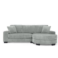 ECKSOFA 256.5/133.5/89 cm Grau Cord mit 2 Kissen und ovaler Fußhocker - Grau, Textil (133.5/89/256.5cm) - Oxeza