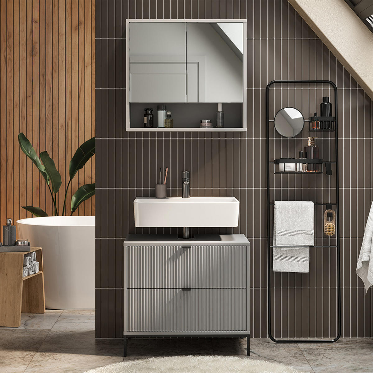 BADMÖBEL-SET Eliza Grau 2 Teile - Grau, Holzwerkstoff (70/63/45.1cm) - Vicco